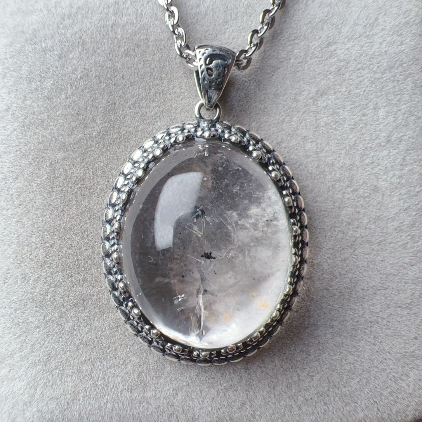 One And Only Rare Large Black Sand Enhydro Quartz Crystal Pendant Necklace Handmade With 925 Sterling Silver