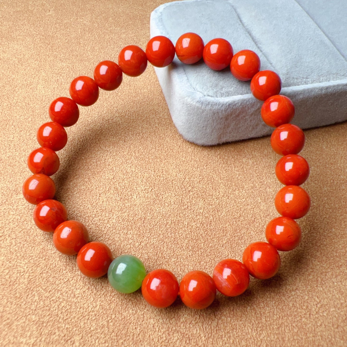 Handmade Nanhong Agate & Green Nephrite Bracelet | Natural Root Chakra Healing Jewelry For Love & Balance