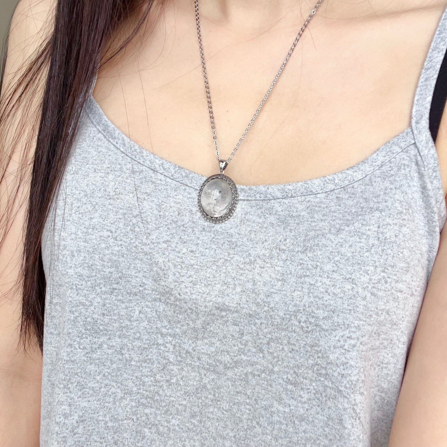 One And Only Rare Large Black Sand Enhydro Quartz Crystal Pendant Necklace Handmade With 925 Sterling Silver