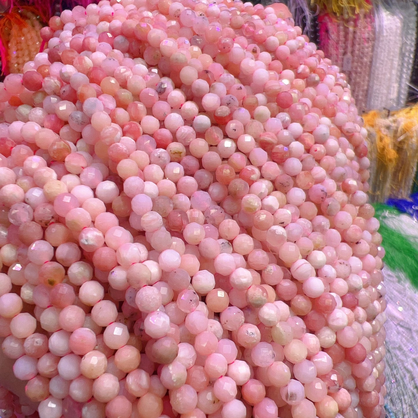 4Mm Natural Faceted Pink Opal Round Bead Strands For Diy Jewelry Project