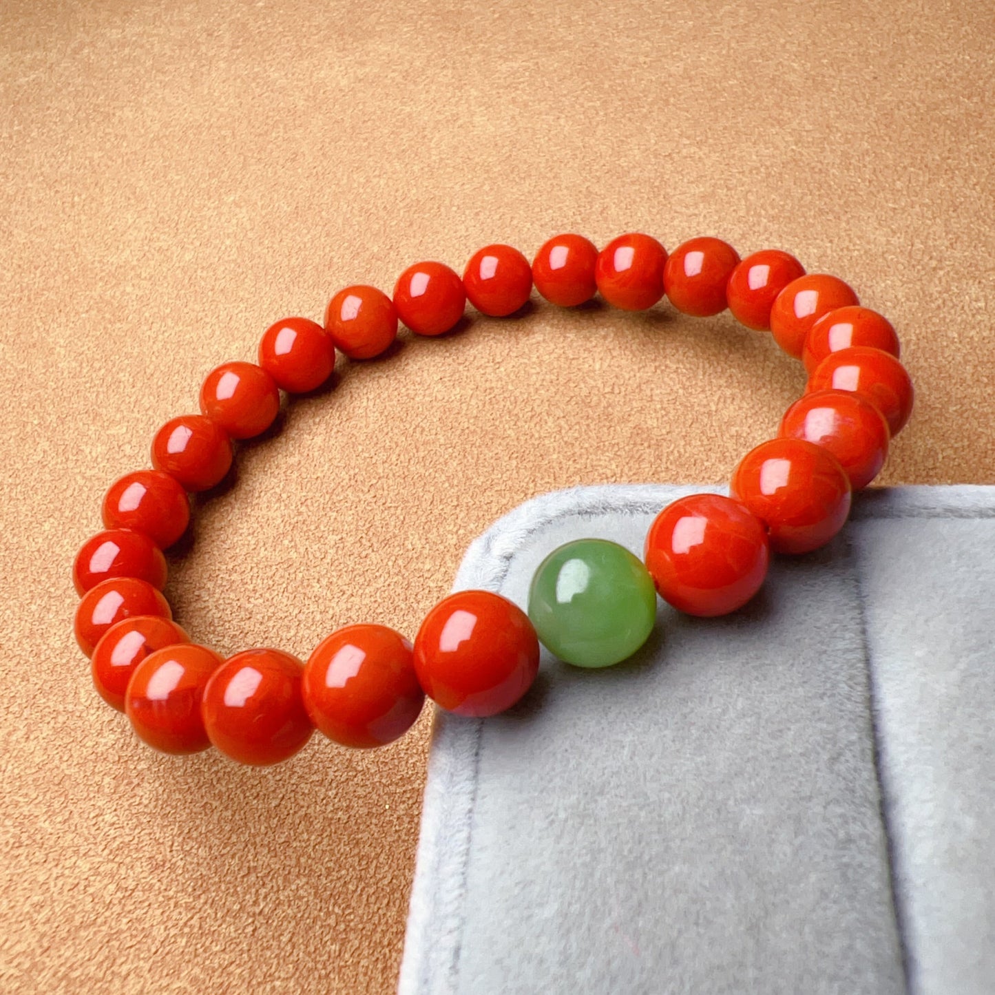 Handmade Nanhong Agate & Green Nephrite Bracelet | Natural Root Chakra Healing Jewelry For Love & Balance