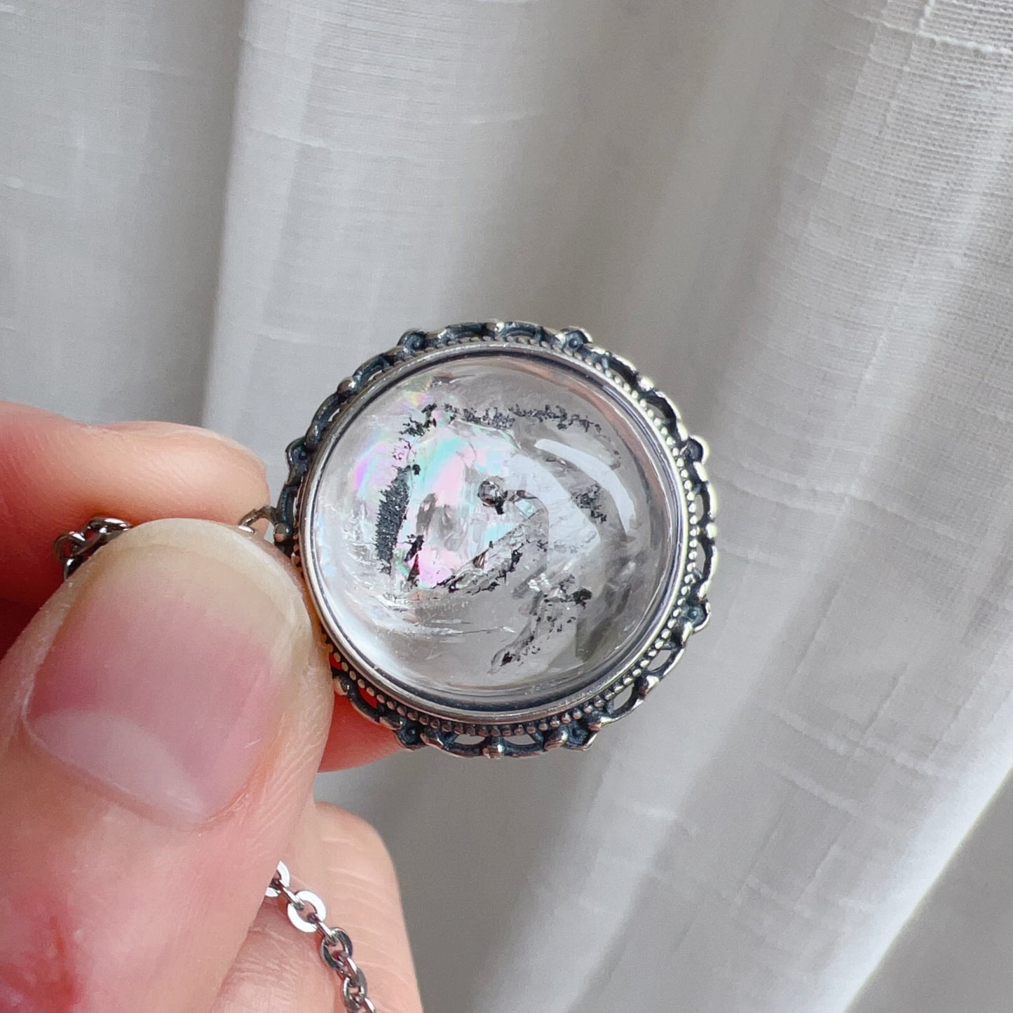 Good Clarity Water Enhydro Quartz Crystal Pendant Necklace Handmade With 925 Sterling Silver