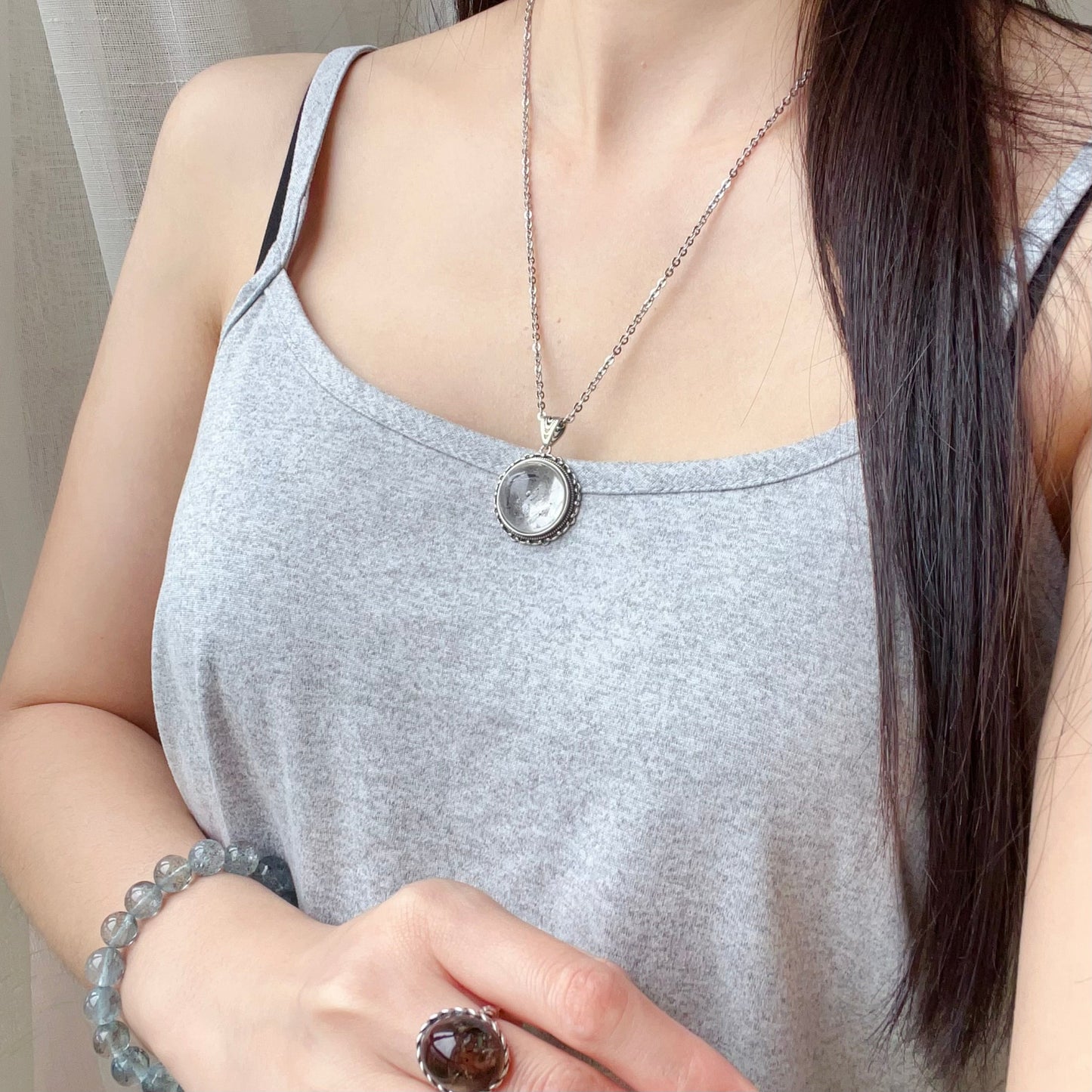 Good Clarity Water Enhydro Quartz Crystal Pendant Necklace Handmade With 925 Sterling Silver