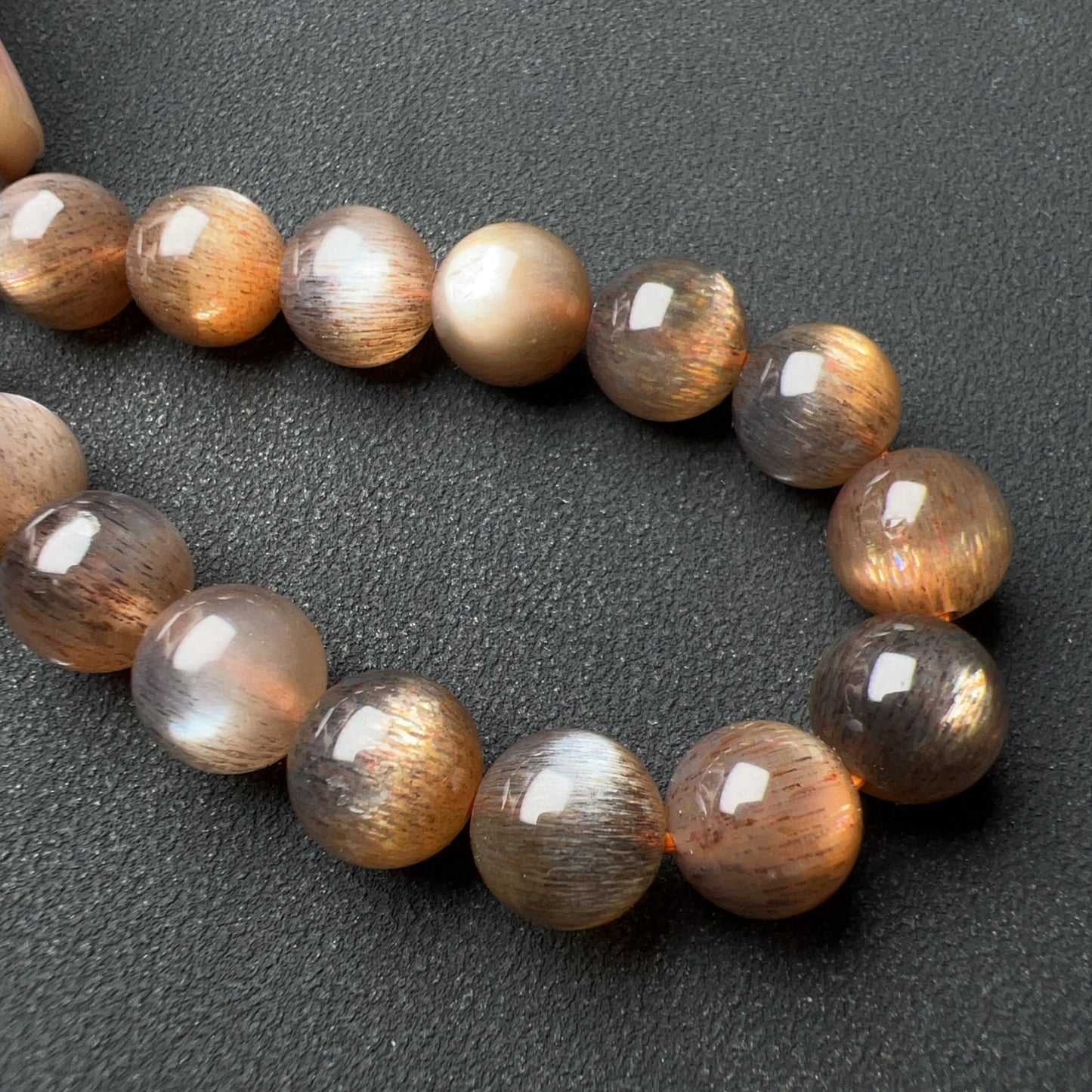 9.5Mm High-Quality Golden Black Skeleton With Sunstone Inclusion Crystal Bracelet | Handmade Root And Sacral Chakra Healing Crystal Jewelry