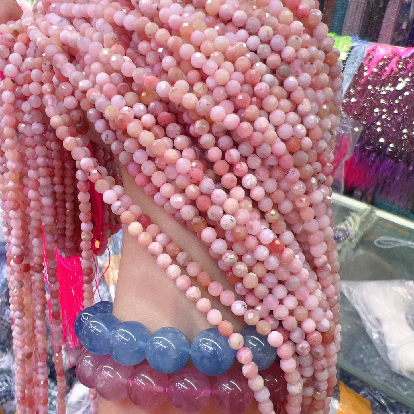 4Mm Natural Faceted Pink Opal Round Bead Strands For Diy Jewelry Project