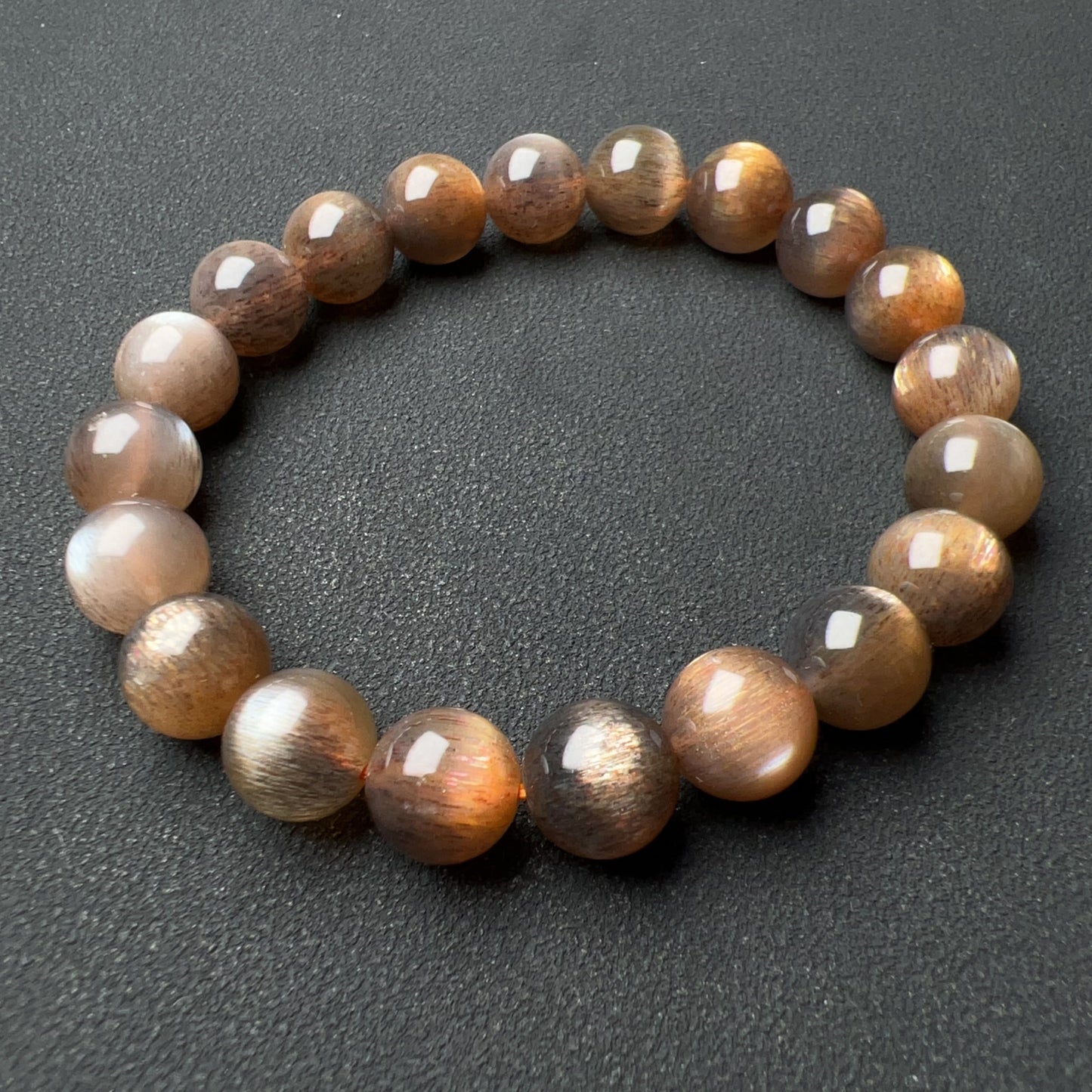 9.5Mm High-Quality Golden Black Skeleton With Sunstone Inclusion Crystal Bracelet | Handmade Root And Sacral Chakra Healing Crystal Jewelry