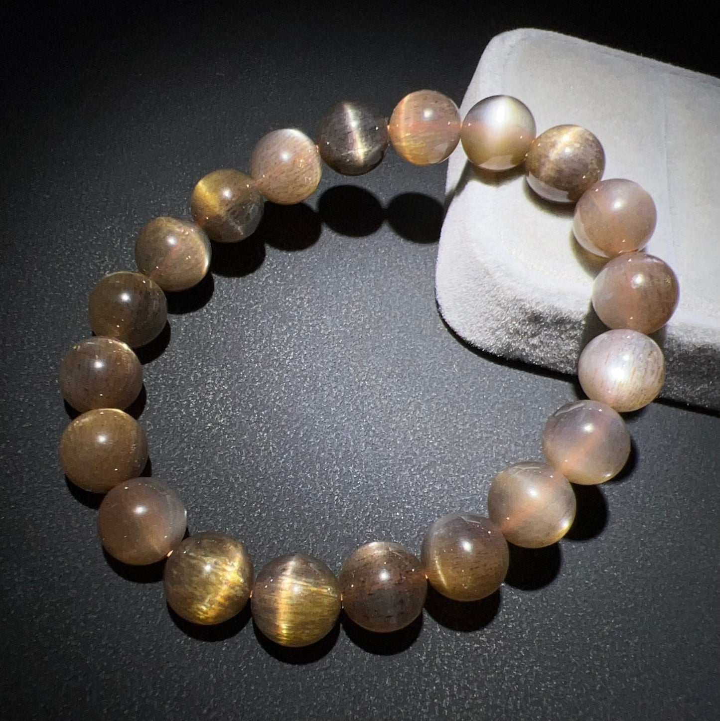 9.5Mm High-Quality Golden Black Skeleton With Sunstone Inclusion Crystal Bracelet | Handmade Root And Sacral Chakra Healing Crystal Jewelry