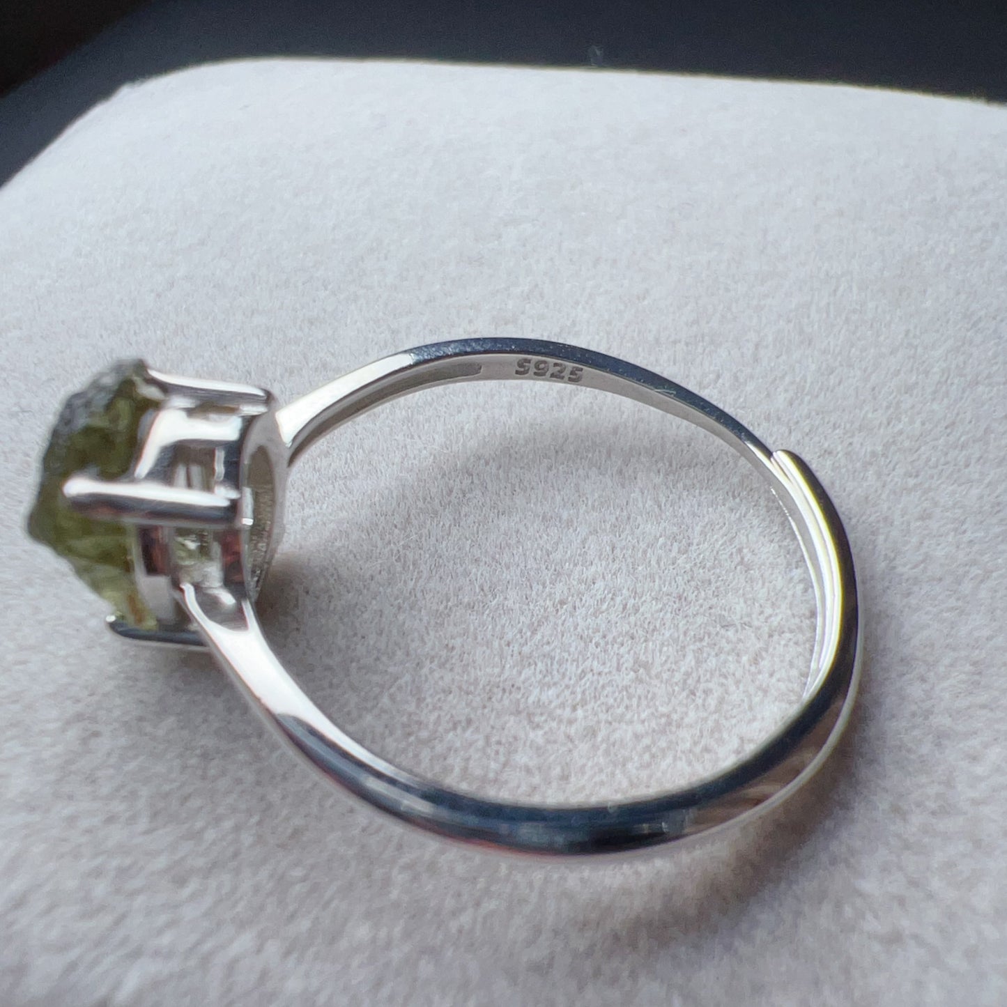 Handmade Natural Moldavite Raw Stone Ring 925 Sterling Silver Prongs | Rare High-Frequency Healing Stone