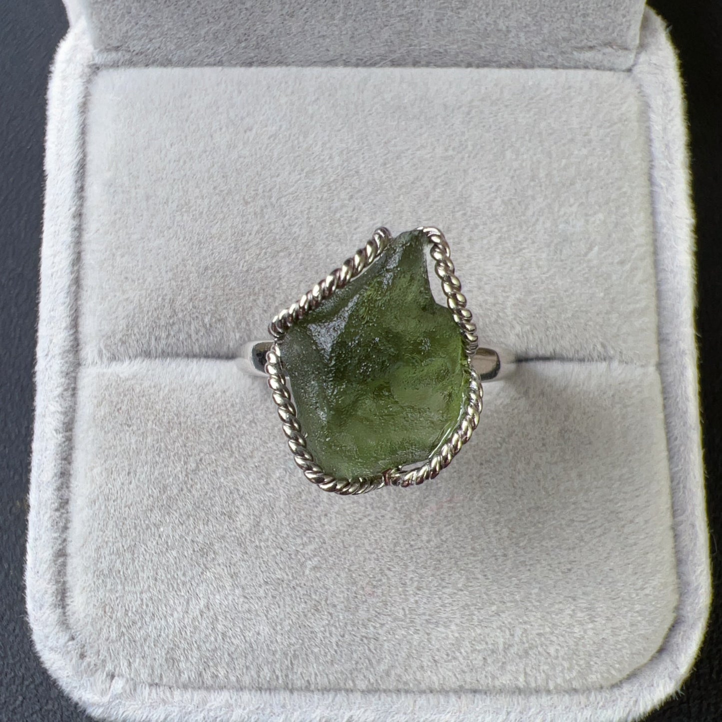 Best Green Color Genuine Moldavite Raw Stone Ring Handmade With 925 Sterling Silver Wrapping | Rare High-Frequency Healing Stone