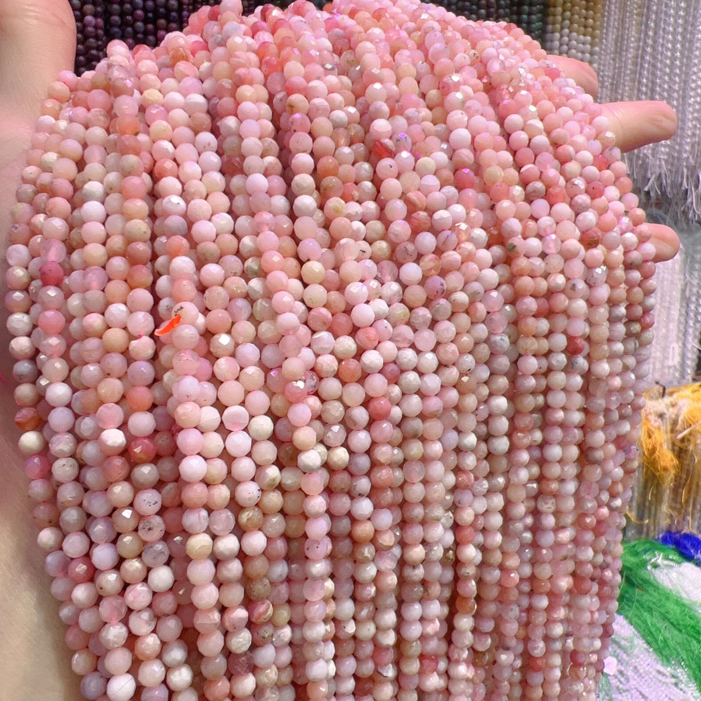4Mm Natural Faceted Pink Opal Round Bead Strands For Diy Jewelry Project