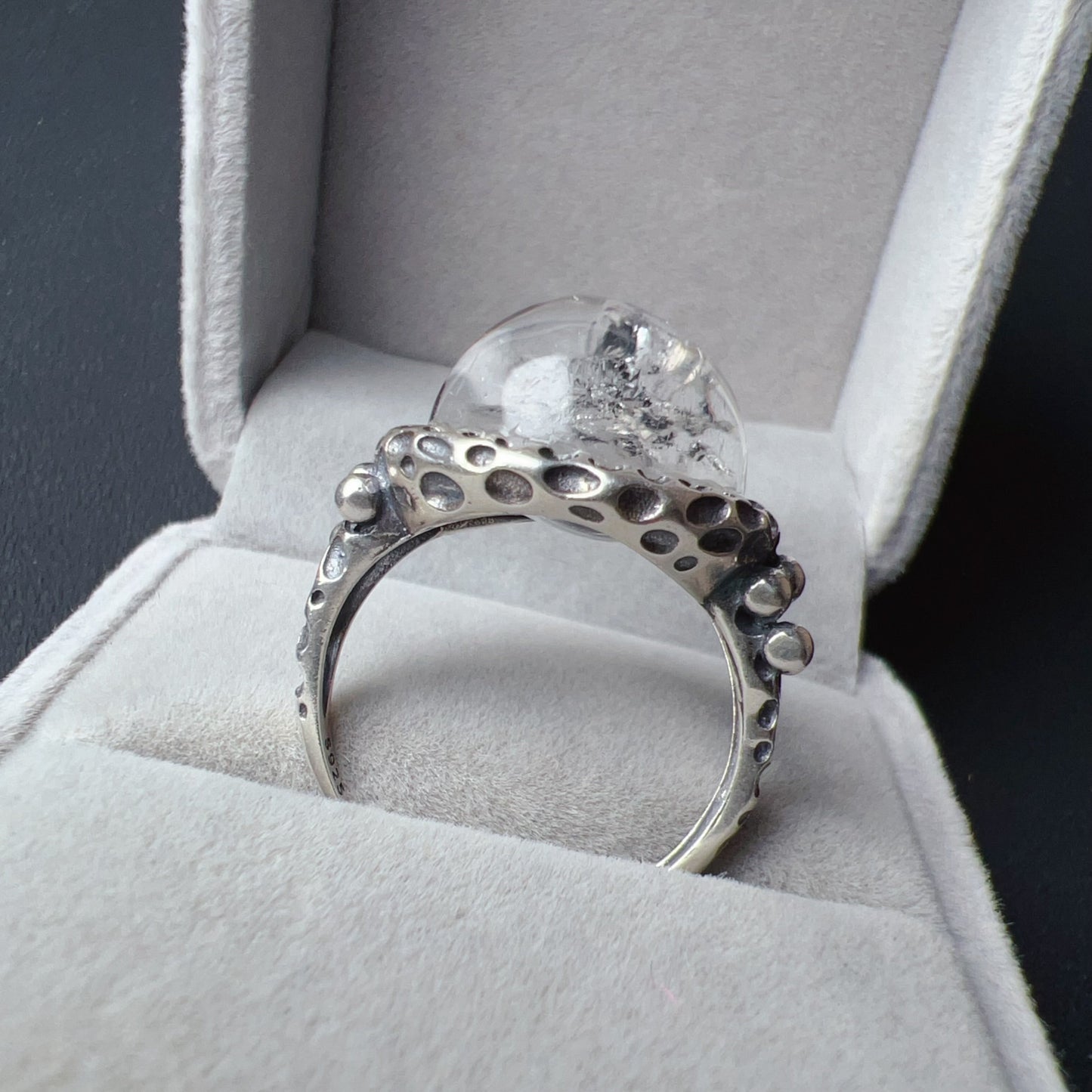 Large Black Sand Enhydro Crystal Quartz Ring | Handmade With 925 Sterling Silver Large Ring Size