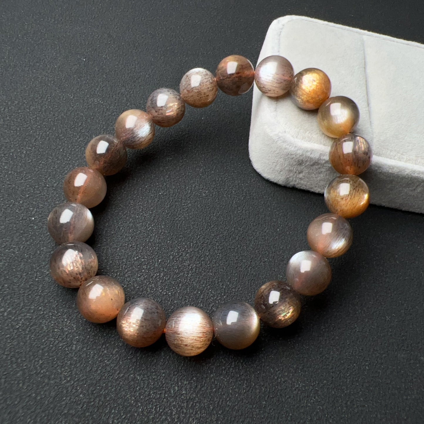 9.5Mm High-Quality Golden Black Skeleton With Sunstone Inclusion Crystal Bracelet | Handmade Root And Sacral Chakra Healing Crystal Jewelry