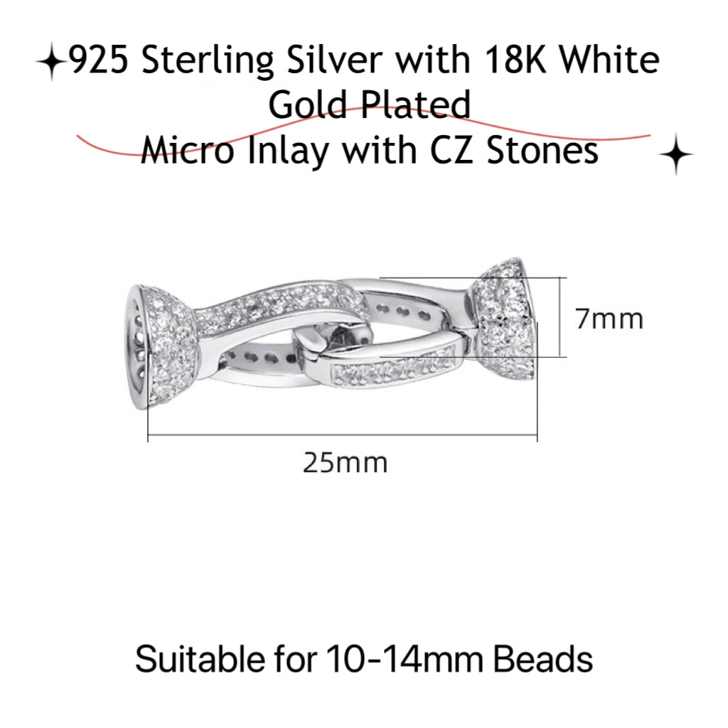925 Sterling Silver Clip With Bail Clasp, 18K White Gold Plated, Zircon Pearl Clasp For Diy Jewelry Making