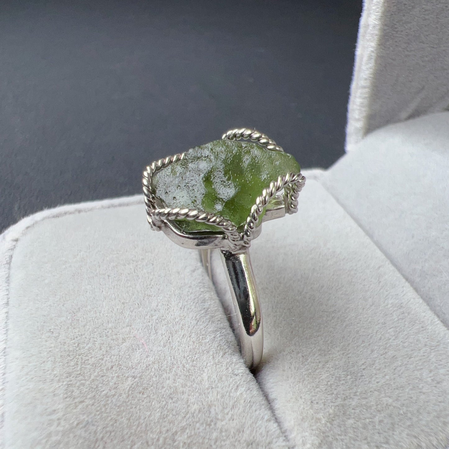 Best Green Color Genuine Moldavite Raw Stone Ring Handmade With 925 Sterling Silver Wrapping | Rare High-Frequency Healing Stone