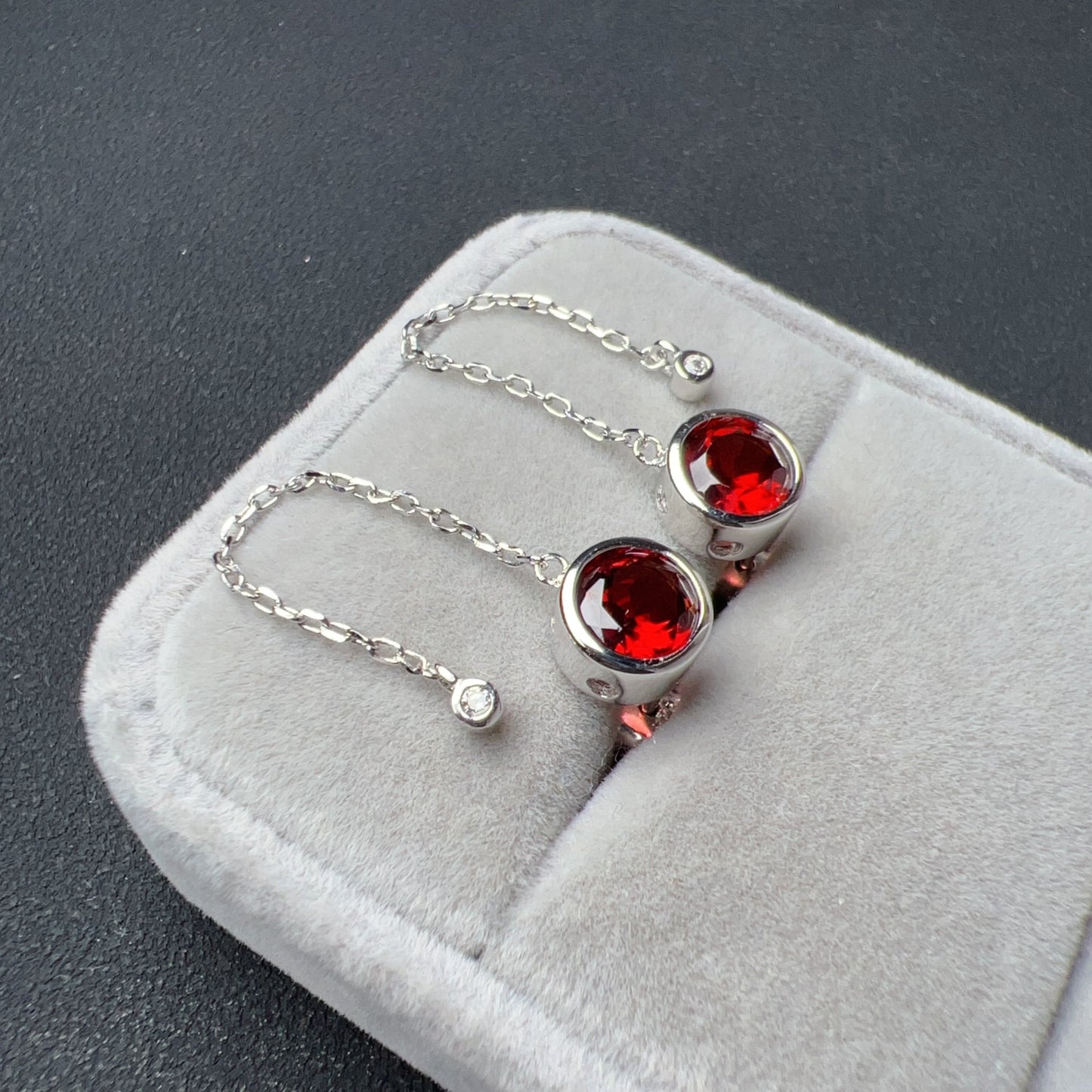 Natural Top-Grade Round Cut Garnet Earring Drops Handmade With 925 Sterling Silver & Cz Stones | One Of A Kind Fashion Jewelry