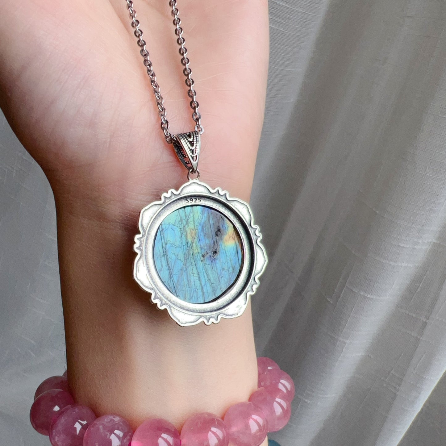 One And Only Strong Blue Flash Labradorite Round Pendant Necklace | Handmade Natural Throat Chakra Healing Jewelry