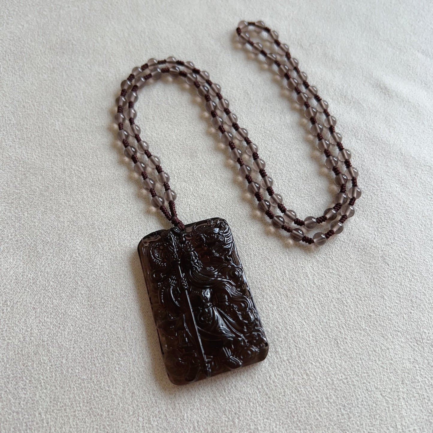 Top Grade Ice Obsidian Guan Yu Pendant With 5.5Mm Beaded Necklace | Grounding Protection Jewelry