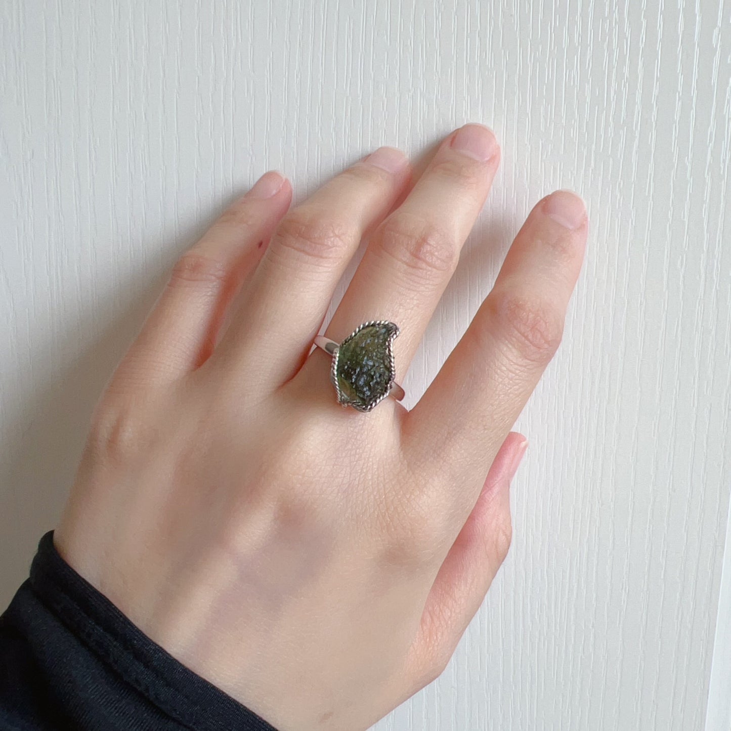 Best Green Color Genuine Moldavite Raw Stone Ring 925 Sterling Silver Wrapping | Rare High-Frequency Healing Stone