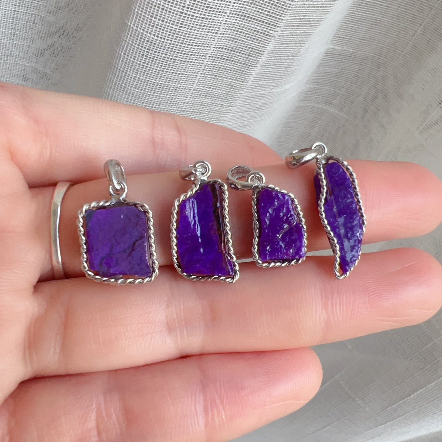 Natural Royal Purple Sugilite Raw Stone Pendant With Sterling Silver Wrap | Body Detox Remove Negativity