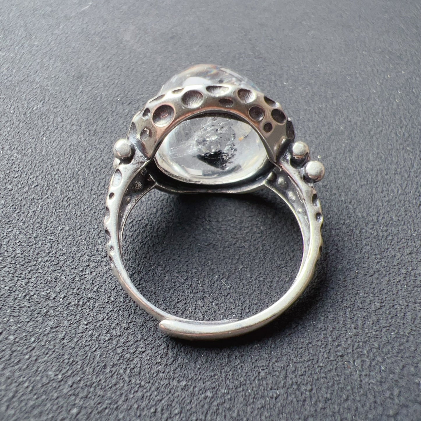 Large Black Sand Enhydro Crystal Quartz Ring | Handmade With 925 Sterling Silver Large Ring Size