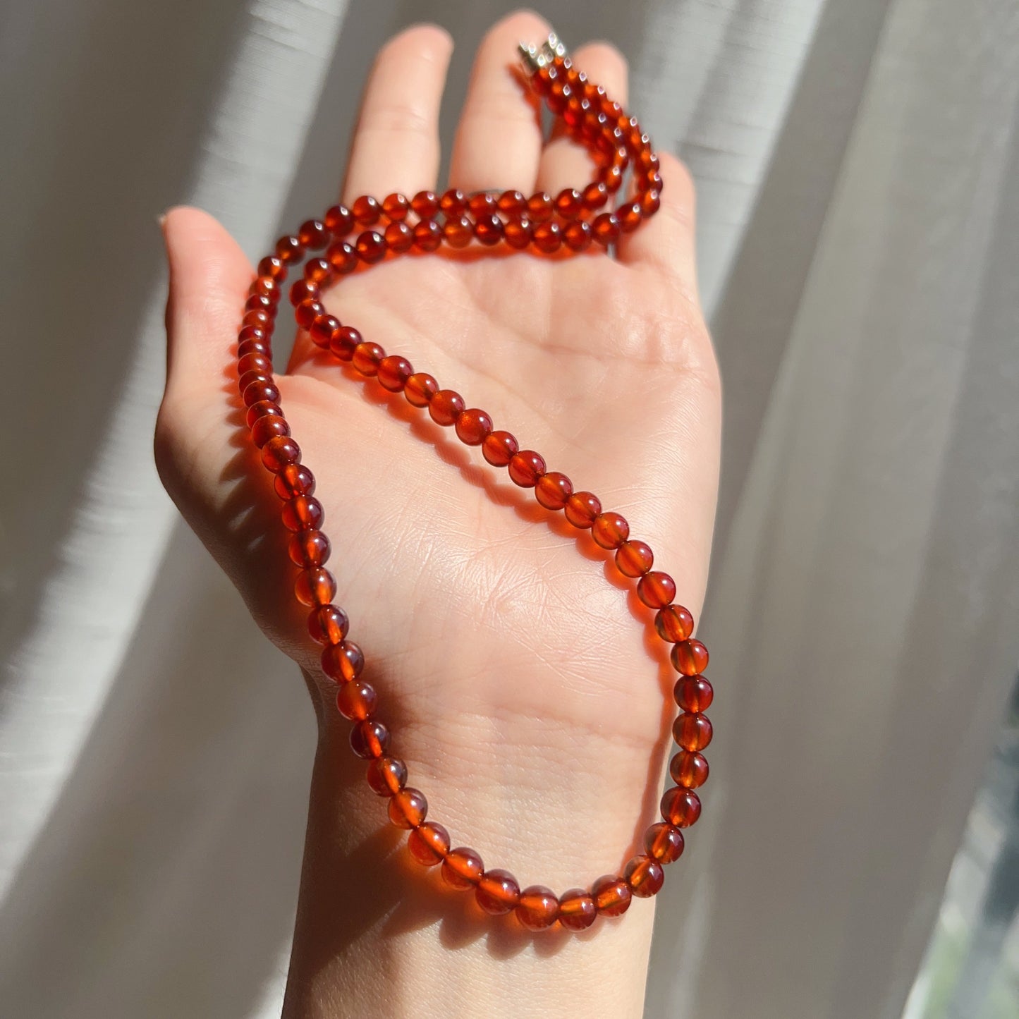 Handcrafted Spessartine Garnet Beaded Necklace | Natural Gemstone Jewelry With 925 Sterling Silver Screw Lock | Unique Artisan Design