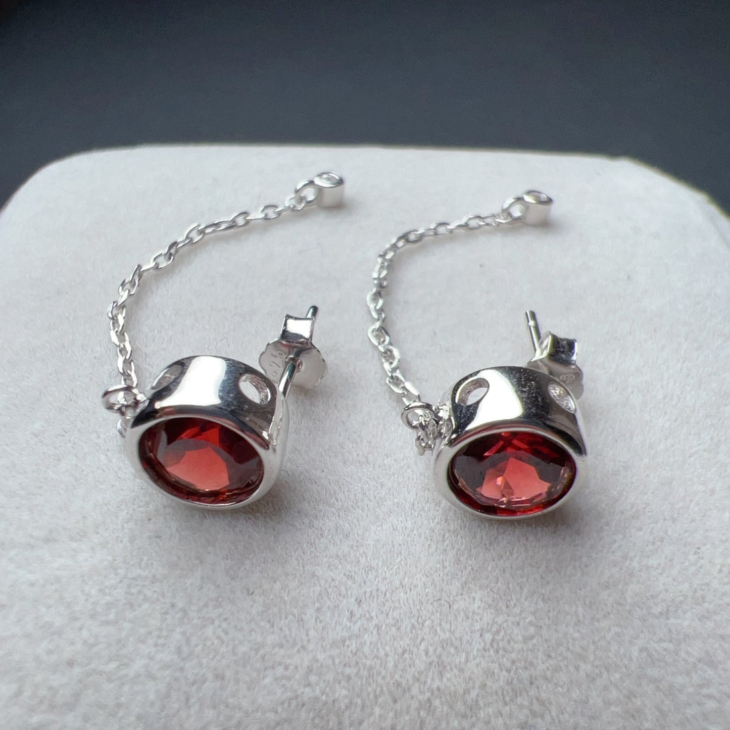 Natural Top-Grade Round Cut Garnet Earring Drops Handmade With 925 Sterling Silver & Cz Stones | One Of A Kind Fashion Jewelry