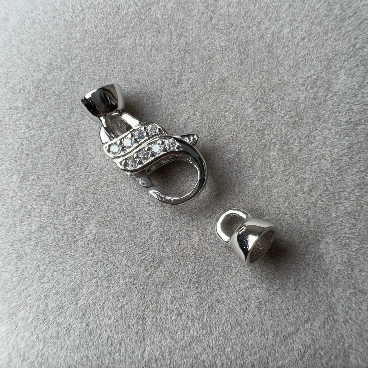 925 Sterling Silver Lobster Clasp With Bail 18K White Gold Plated And Zircon Pearl Clasp Handmade Diy Jewelry Making Supply