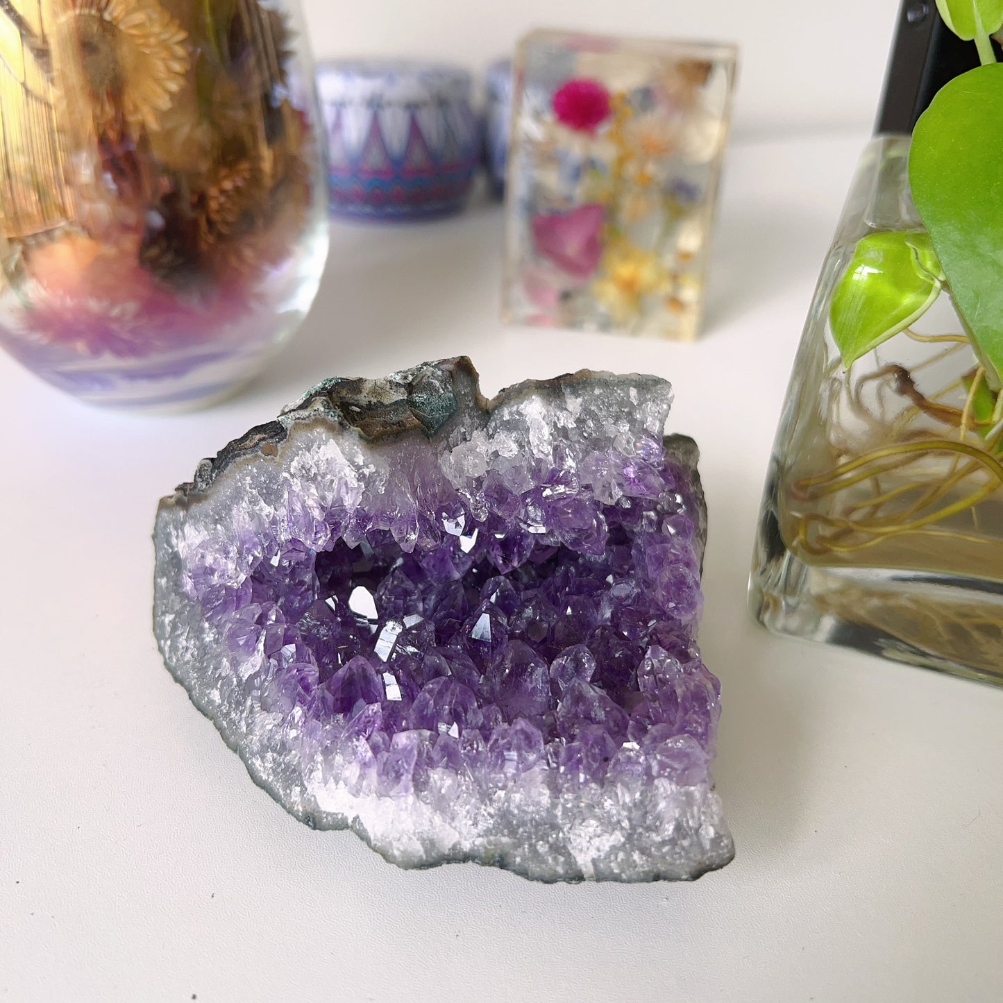 317.5G Natural Amethyst Raw Stone Small Geode Healing Crystal Decor