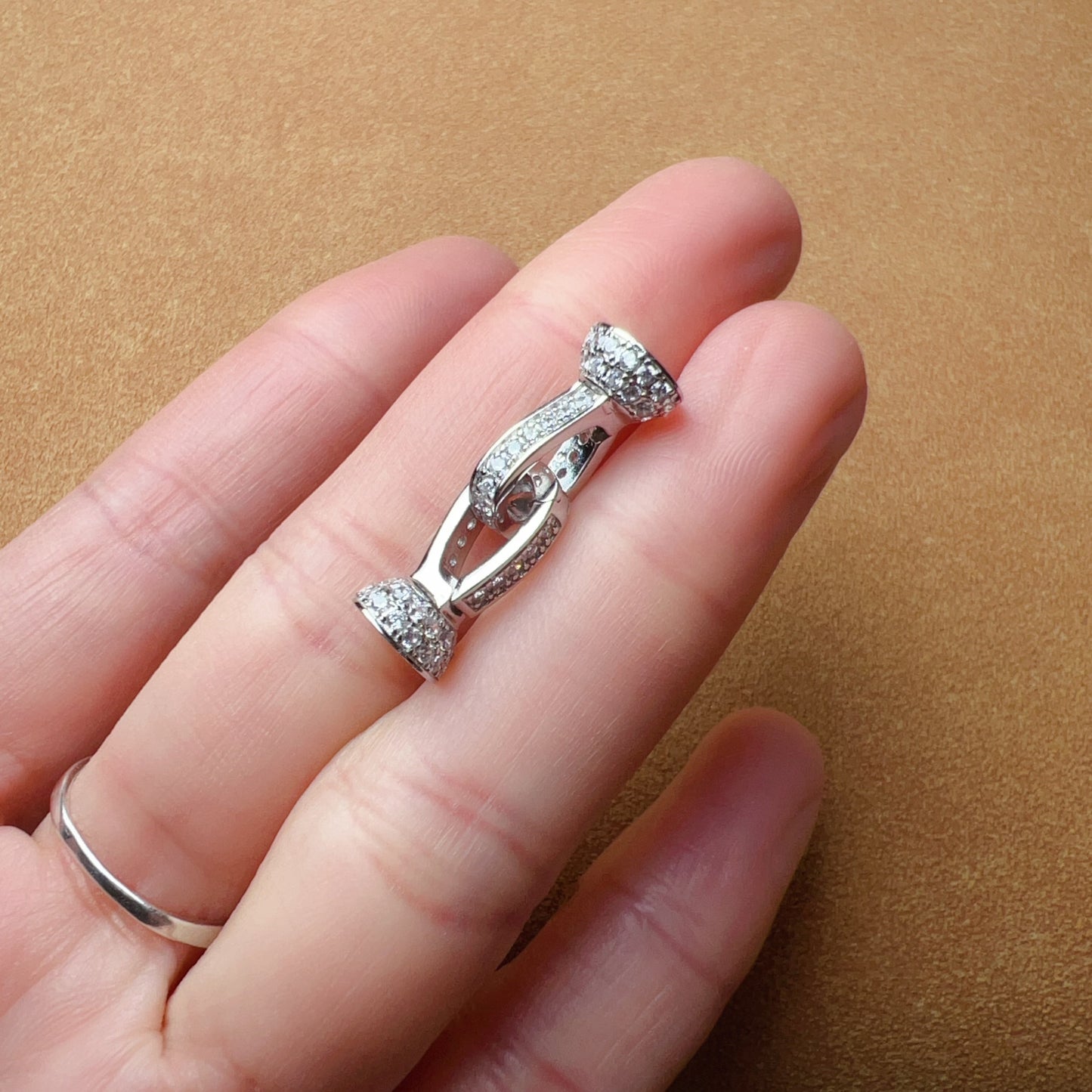 925 Sterling Silver Clip With Bail Clasp, 18K White Gold Plated, Zircon Pearl Clasp For Diy Jewelry Making
