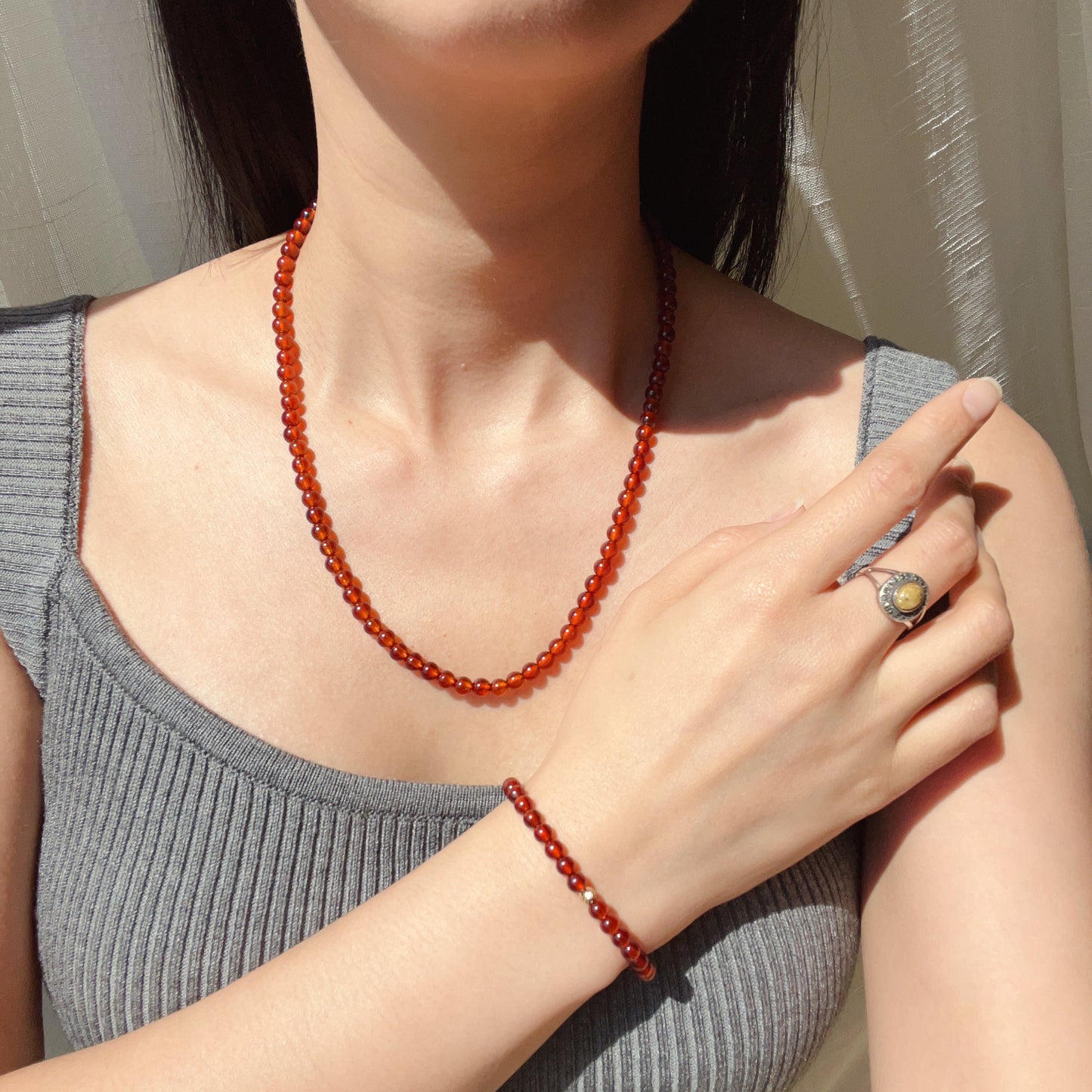 Handcrafted Spessartine Garnet Beaded Necklace | Natural Gemstone Jewelry With 925 Sterling Silver Screw Lock | Unique Artisan Design