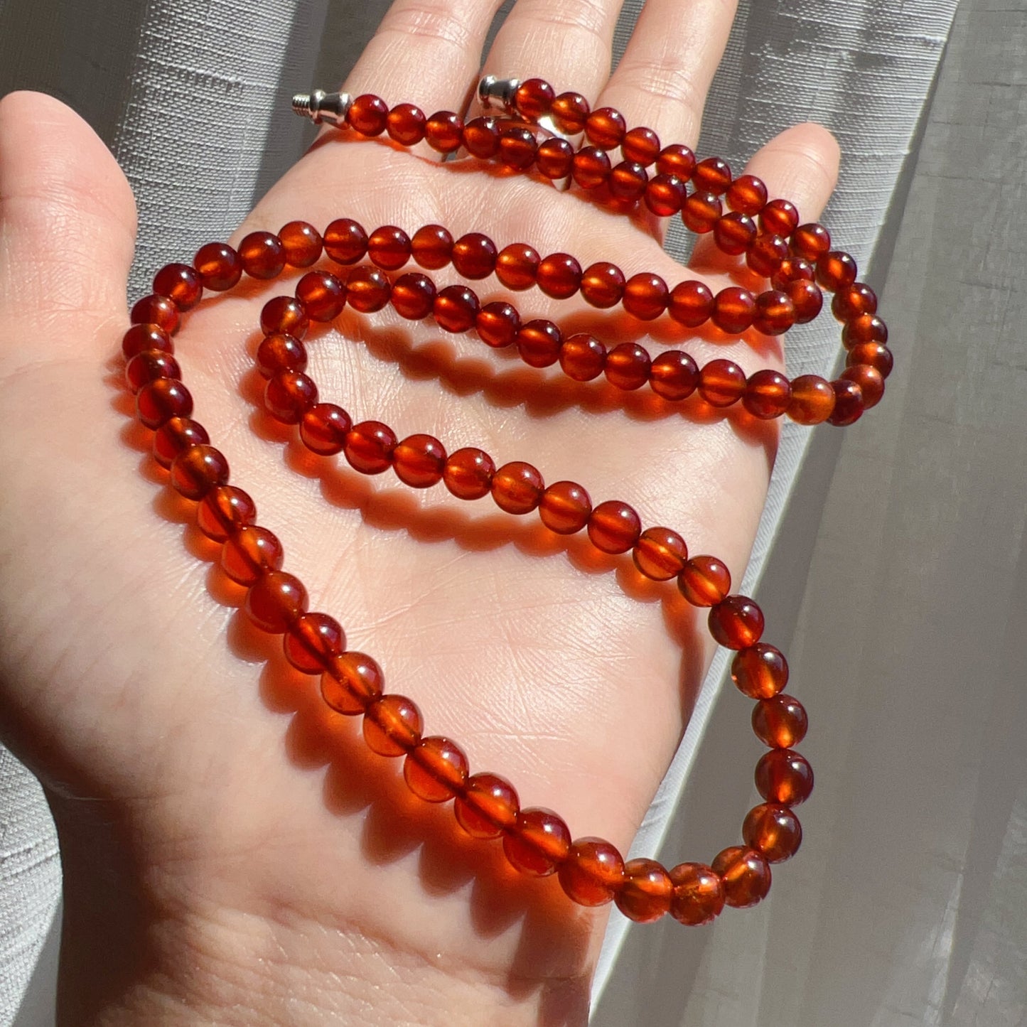 Handcrafted Spessartine Garnet Beaded Necklace | Natural Gemstone Jewelry With 925 Sterling Silver Screw Lock | Unique Artisan Design