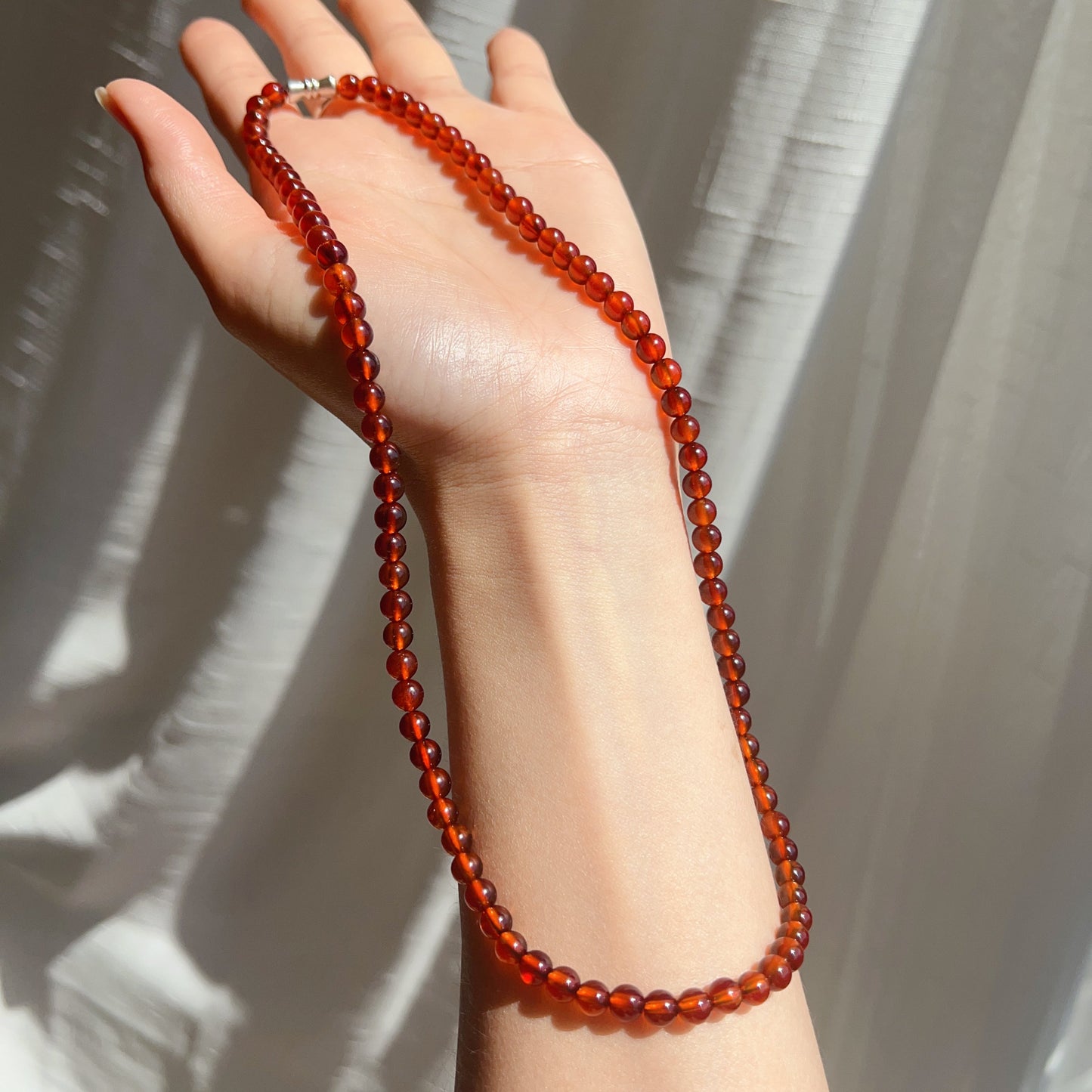 Handcrafted Spessartine Garnet Beaded Necklace | Natural Gemstone Jewelry With 925 Sterling Silver Screw Lock | Unique Artisan Design