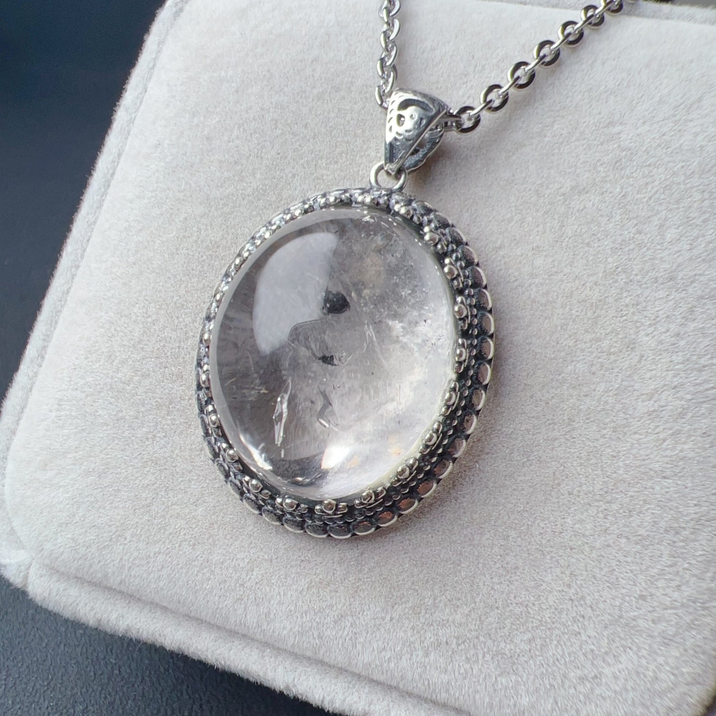 One And Only Rare Large Black Sand Enhydro Quartz Crystal Pendant Necklace Handmade With 925 Sterling Silver