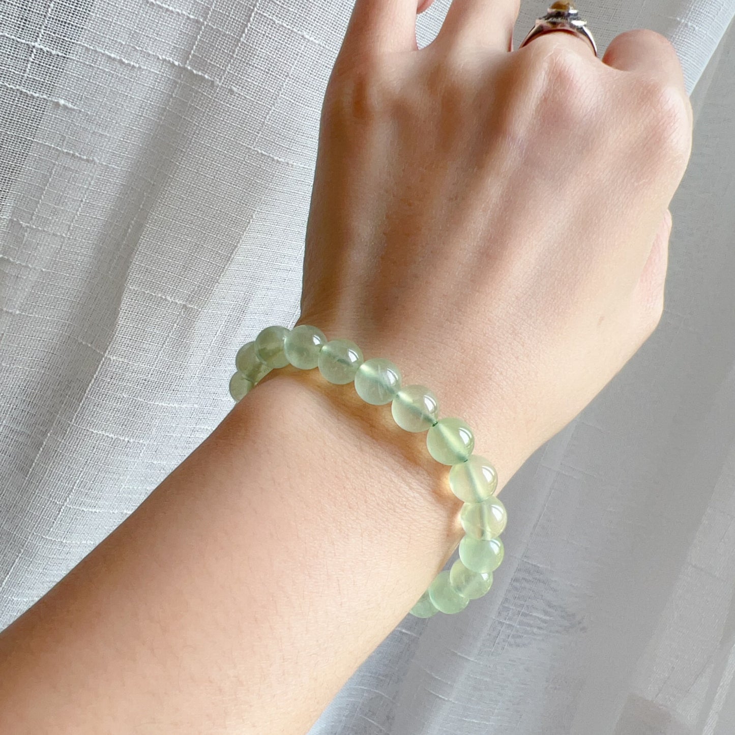 Stone Of Hope Best Green Color Prehnite Bracelet 8.7Mm Natural Heart Chakra Healing Stone