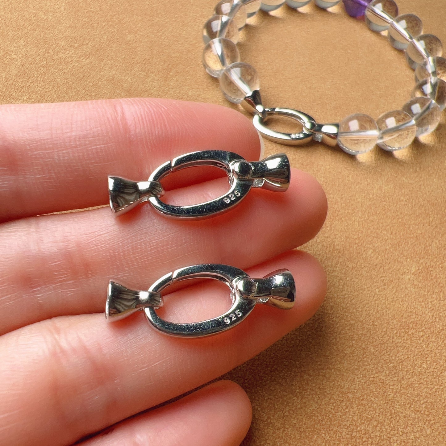 925 Sterling Silver Sprung Clip With Bail Clasp | 18K White Gold Plated Pearl Clasp | Handmade Diy Jewelry Making Supply