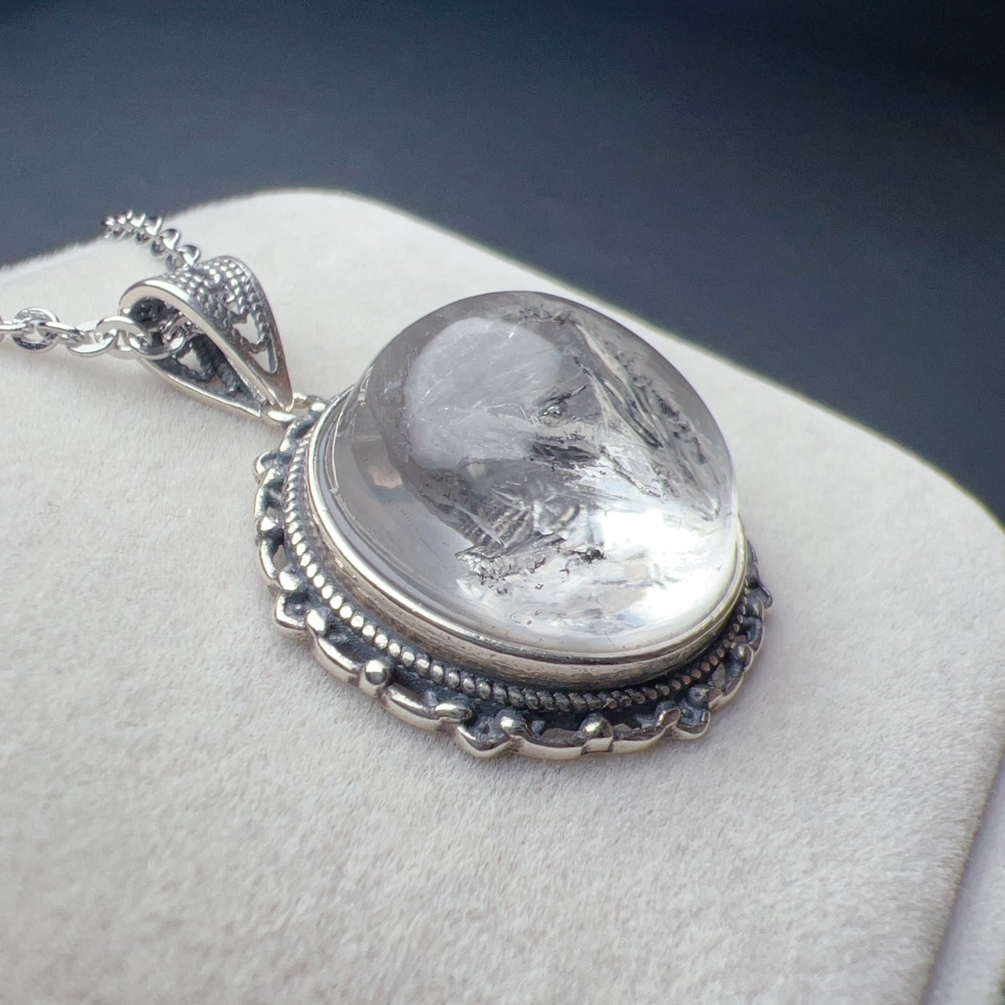 Good Clarity Water Enhydro Quartz Crystal Pendant Necklace Handmade With 925 Sterling Silver
