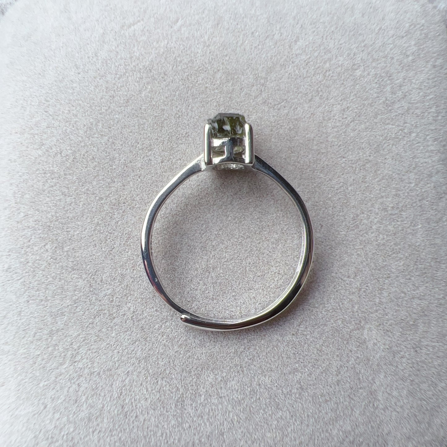Handmade Natural Moldavite Raw Stone Ring 925 Sterling Silver Prongs | Rare High-Frequency Healing Stone