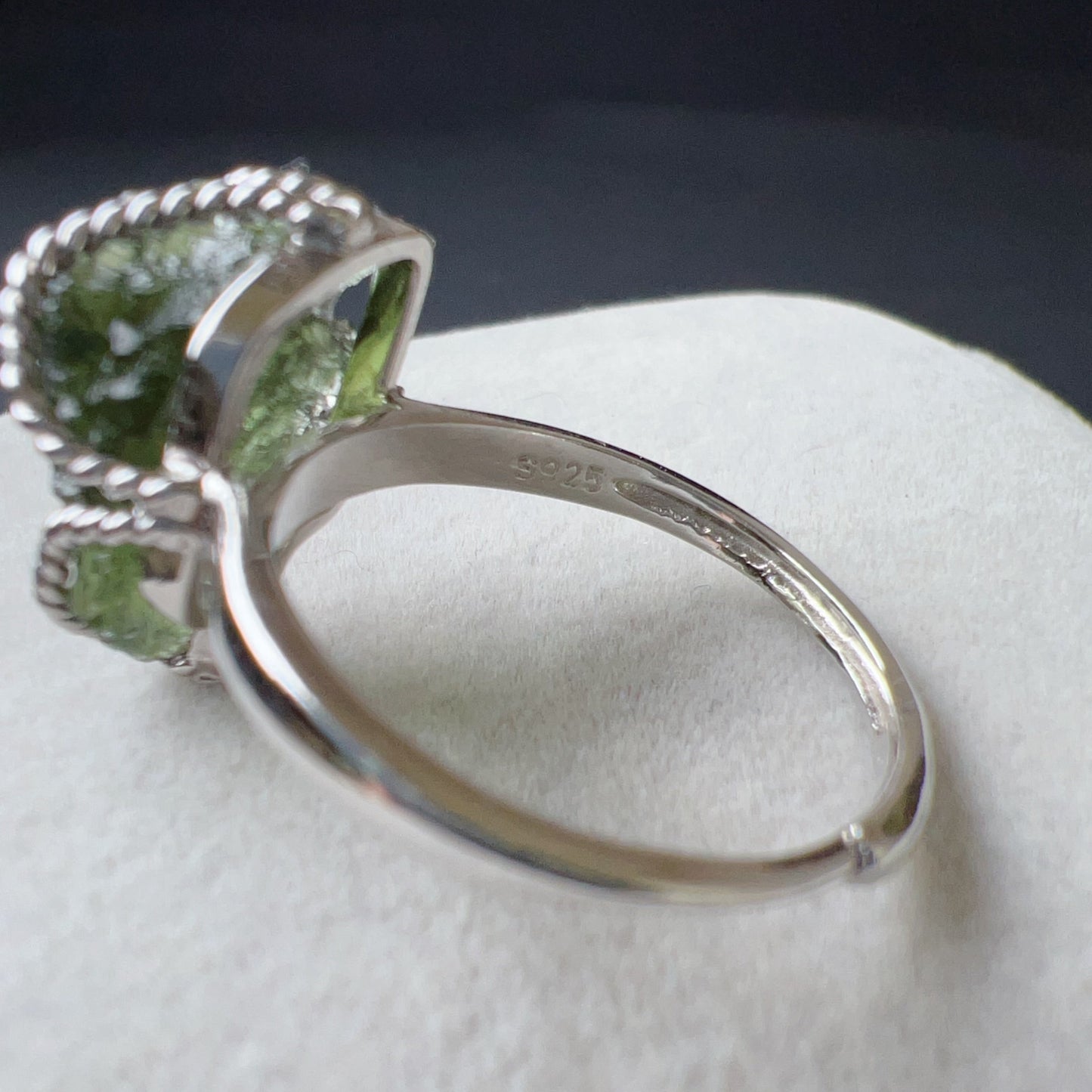 Best Green Color Genuine Moldavite Raw Stone Ring 925 Sterling Silver Wrapping | Rare High-Frequency Healing Stone