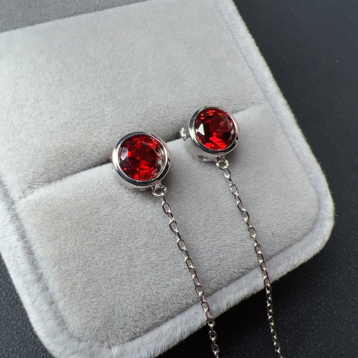 Natural Top-Grade Round Cut Garnet Earring Drops Handmade With 925 Sterling Silver & Cz Stones | One Of A Kind Fashion Jewelry
