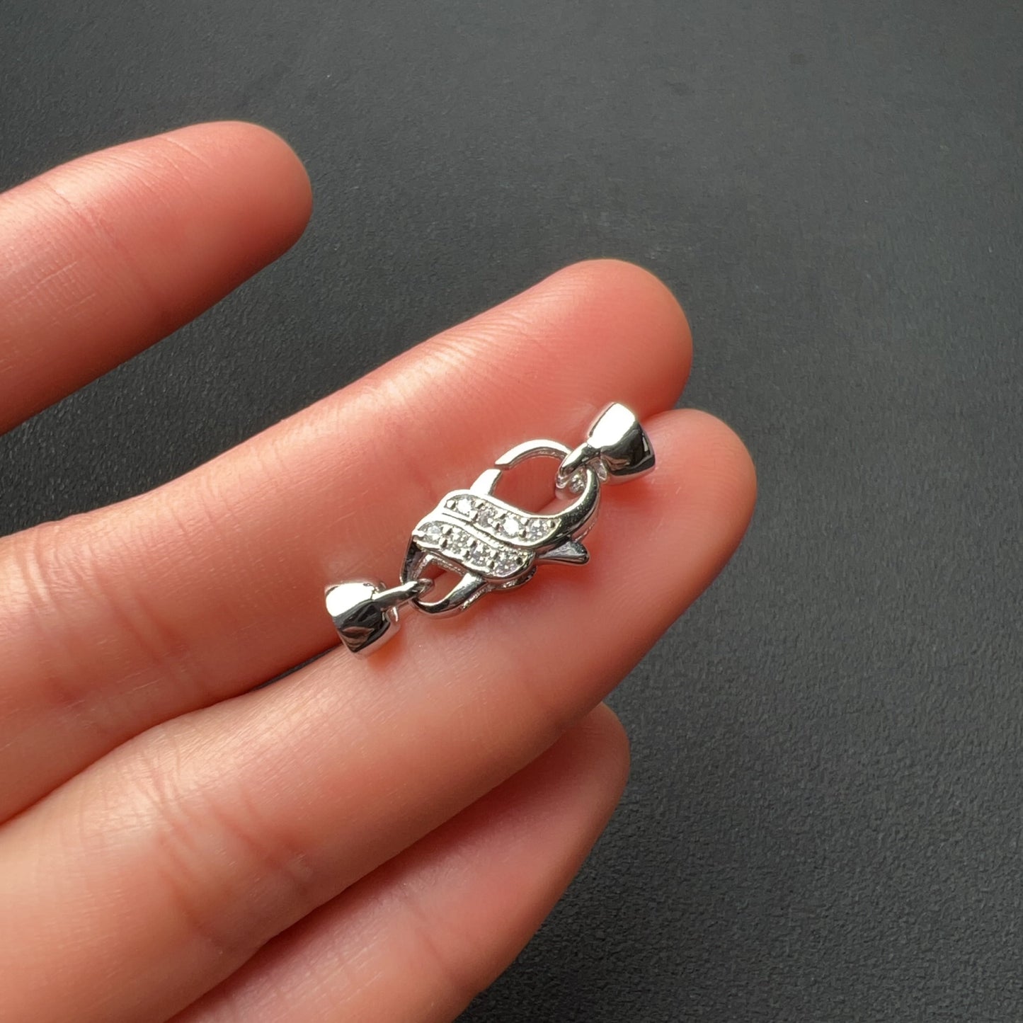925 Sterling Silver Lobster Clasp With Bail 18K White Gold Plated And Zircon Pearl Clasp Handmade Diy Jewelry Making Supply