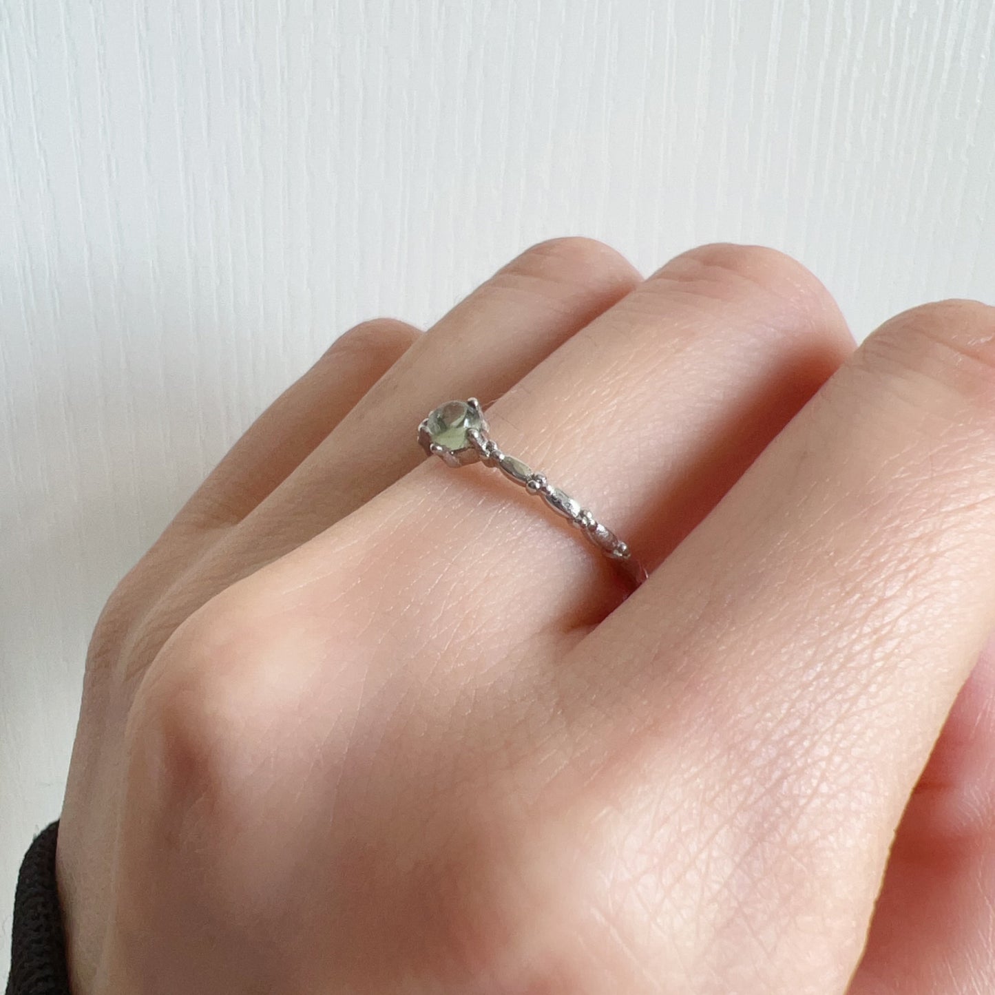 Cute Gemstone Ring With Natural Moldavite And 925 Sterling Silver Prongs | Rare High-Frequency Heart Chakra Healing