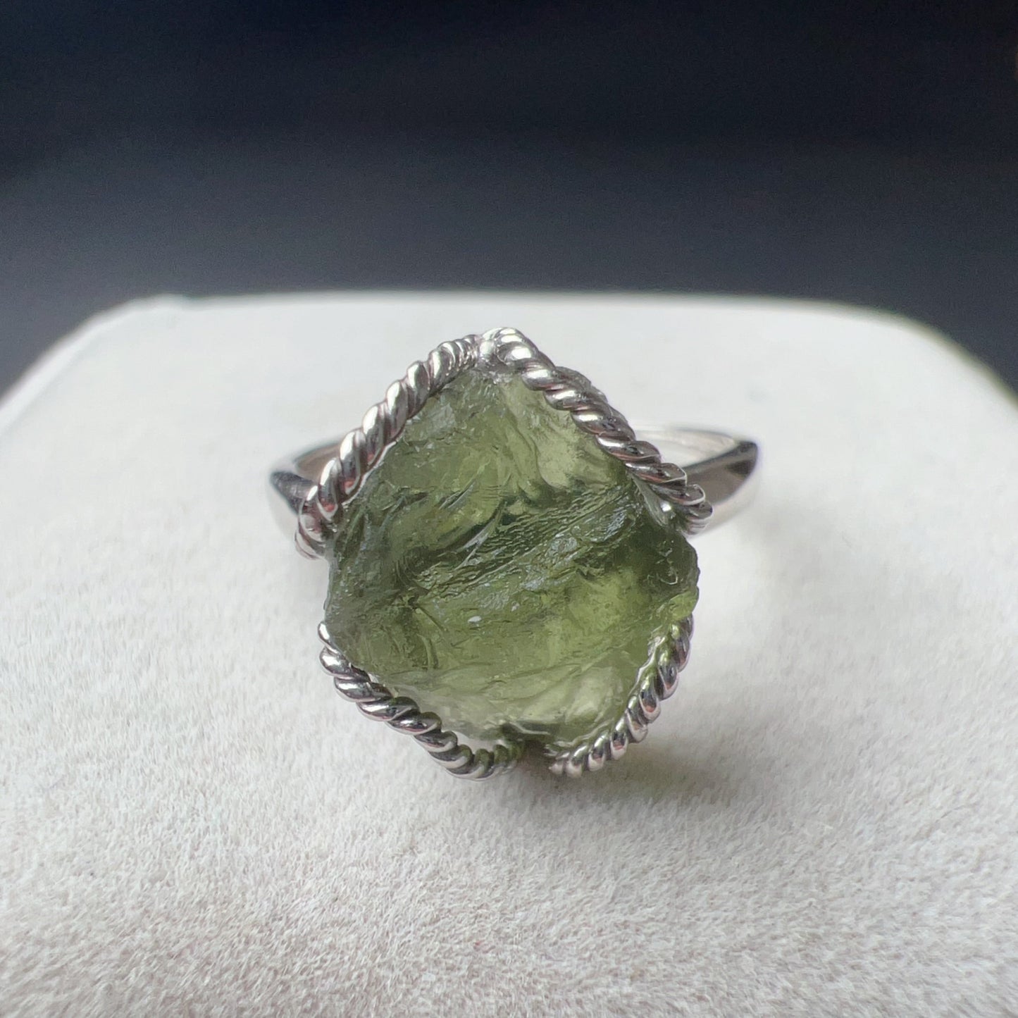 Handmade Genuine Moldavite Raw Stone Ring 925 Sterling Silver Wrapping | Rare High-Frequency Healing Stone