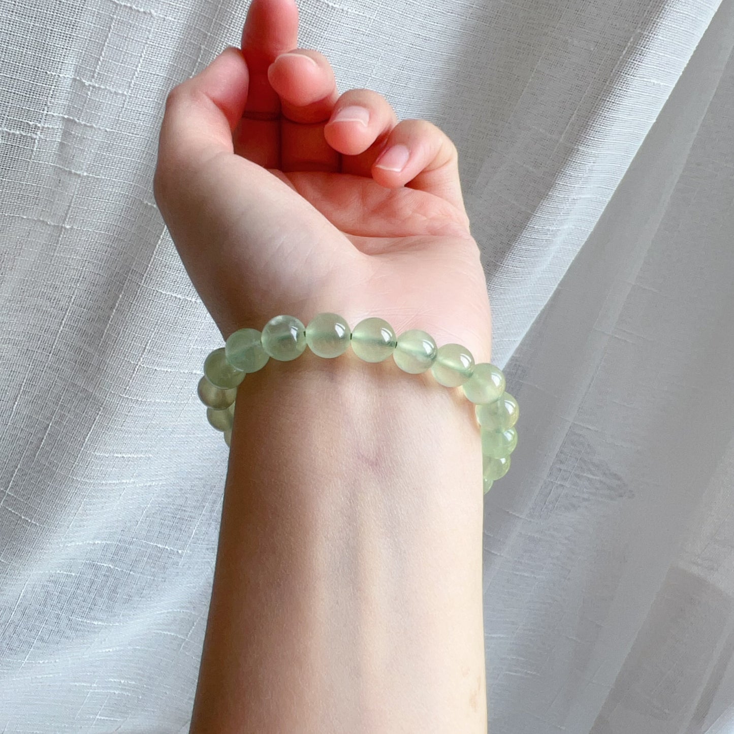 Stone Of Hope Best Green Color Prehnite Bracelet 8.7Mm Natural Heart Chakra Healing Stone