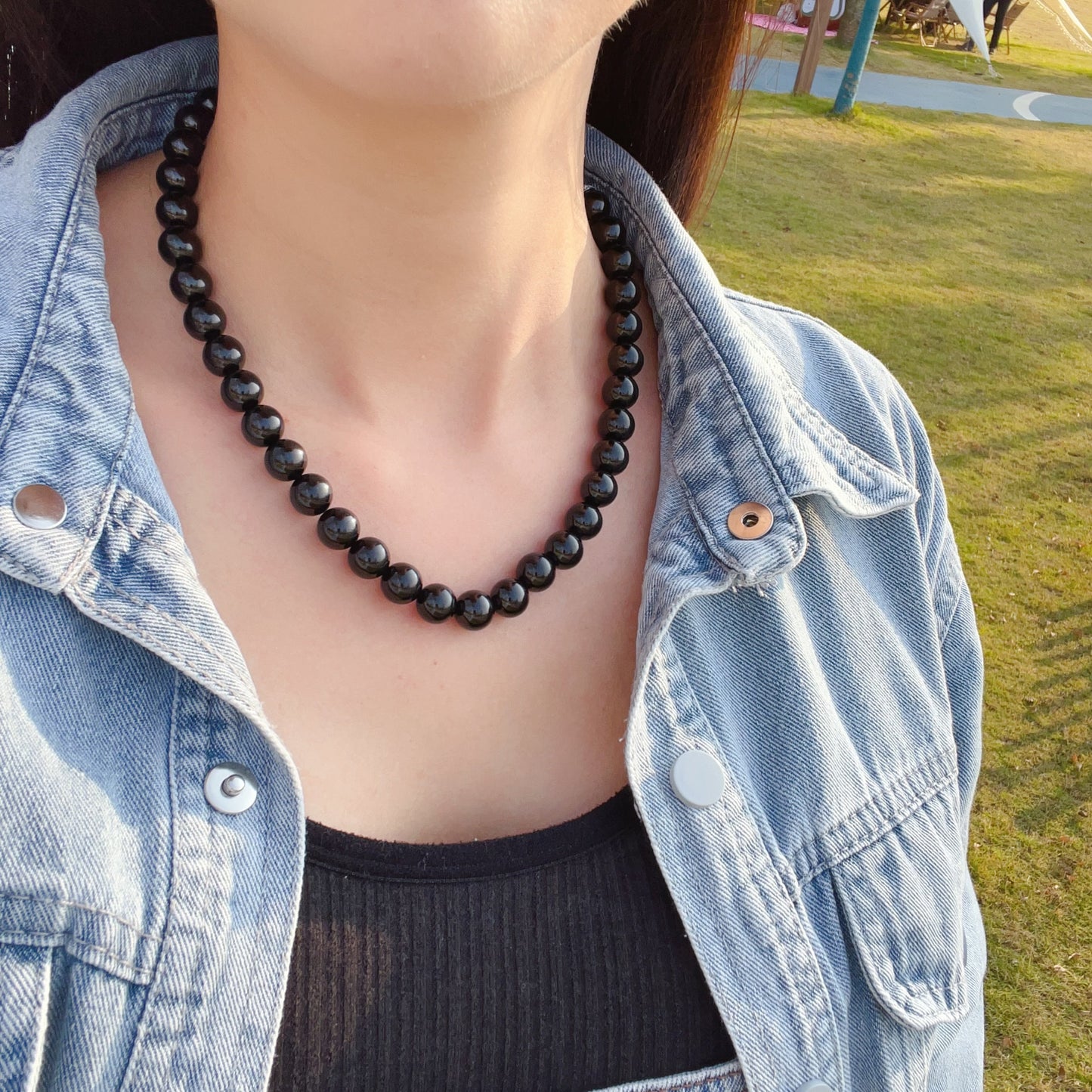 10Mm Top Grade Black Tourmaline Necklace | Handmade Reiki Healing Crystal Jewelry For Root Chakra | Remove Negativity