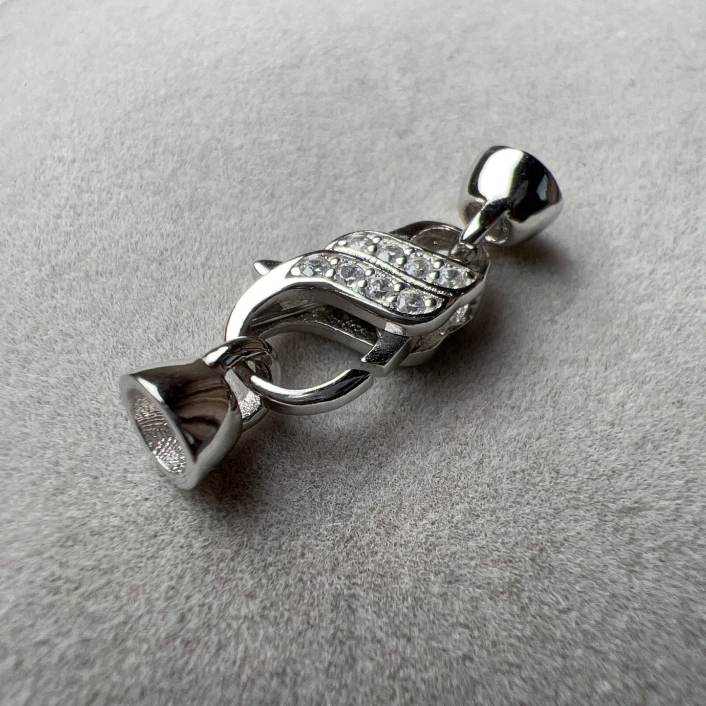 925 Sterling Silver Lobster Clasp With Bail 18K White Gold Plated And Zircon Pearl Clasp Handmade Diy Jewelry Making Supply