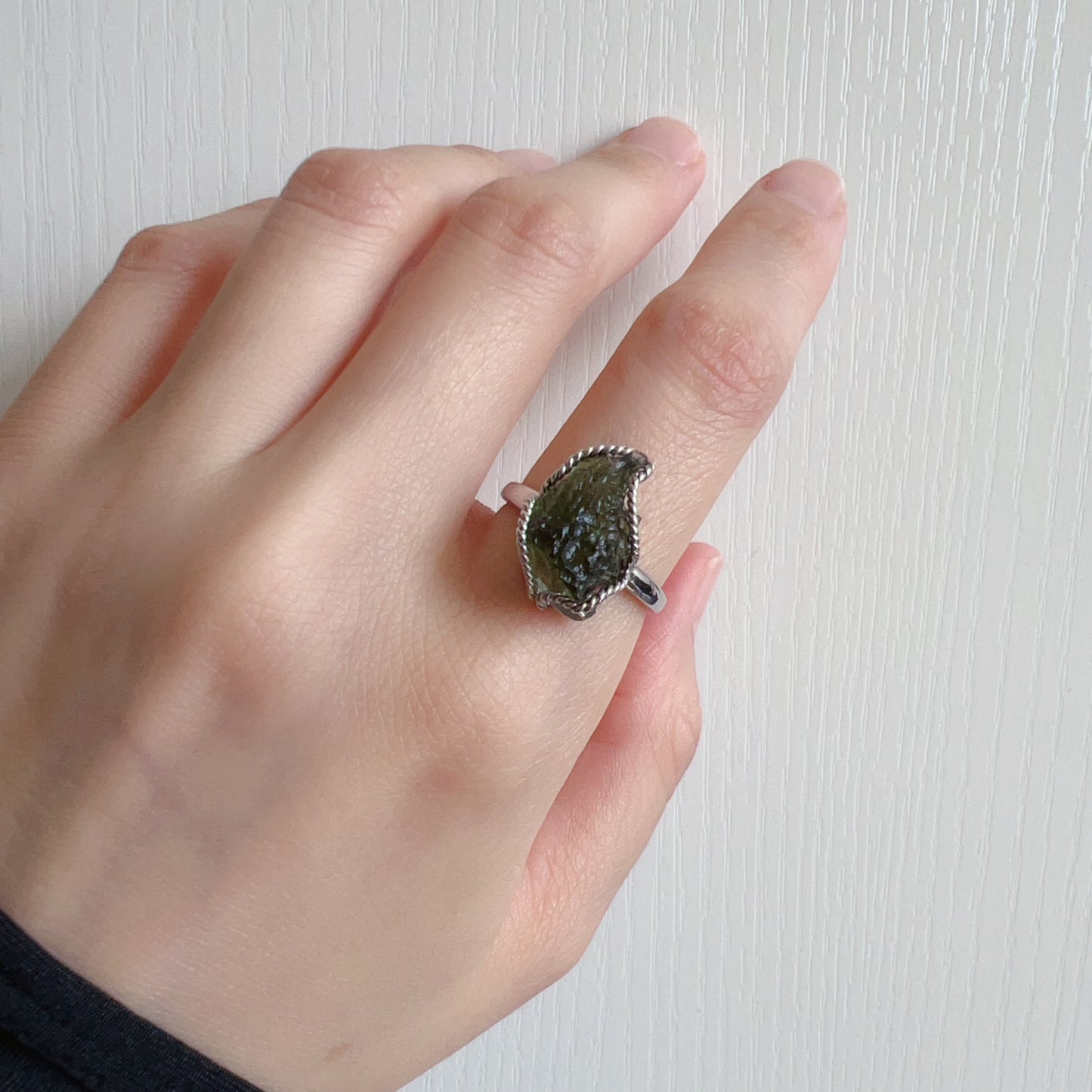 Best Green Color Genuine Moldavite Raw Stone Ring 925 Sterling Silver Wrapping | Rare High-Frequency Healing Stone