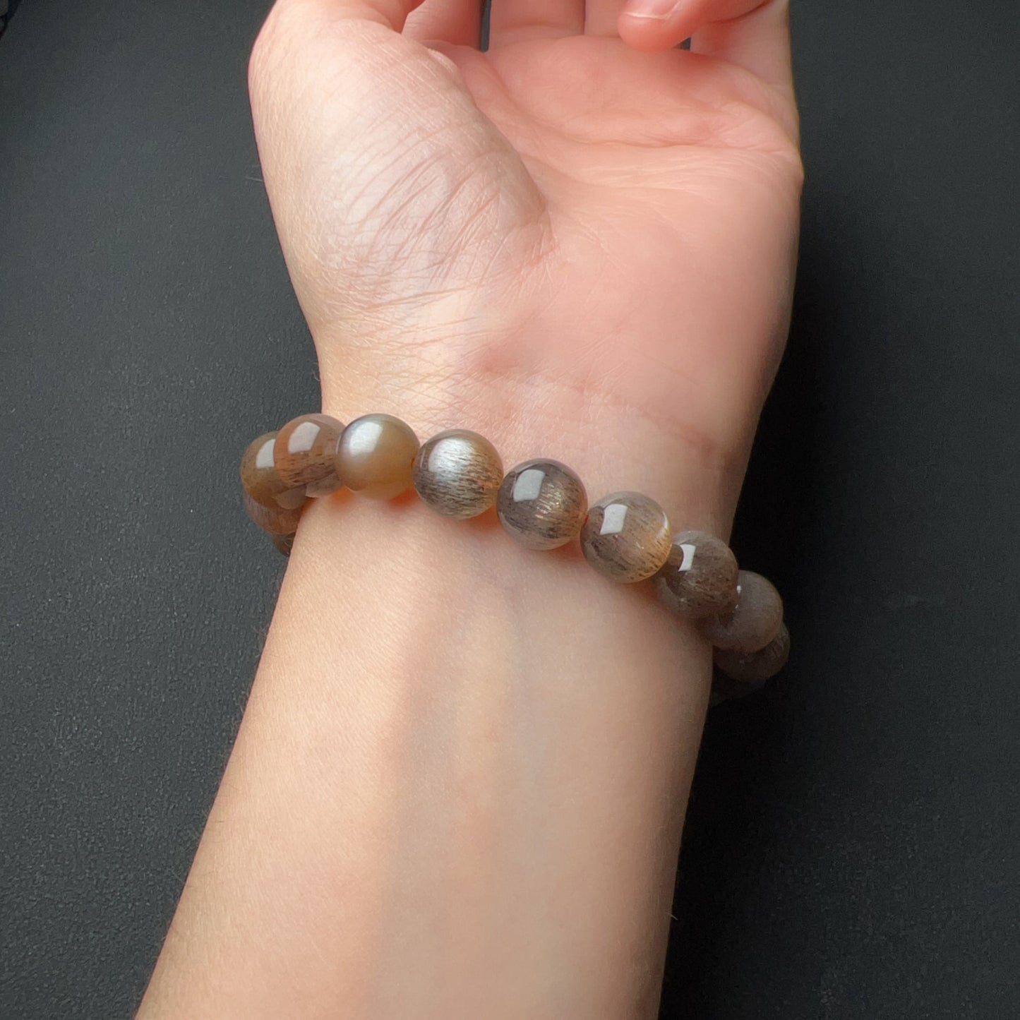 9.5Mm High-Quality Golden Black Skeleton With Sunstone Inclusion Crystal Bracelet | Handmade Root And Sacral Chakra Healing Crystal Jewelry