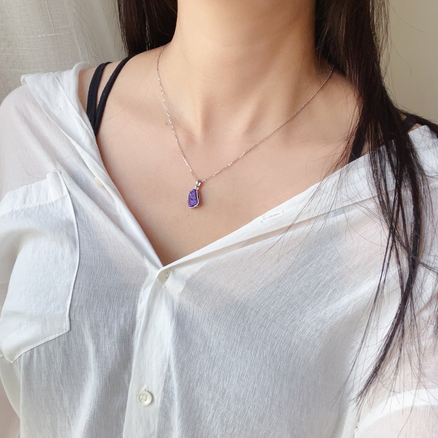 Natural Royal Purple Sugilite Raw Stone Pendant With Sterling Silver Wrap | Body Detox Remove Negativity
