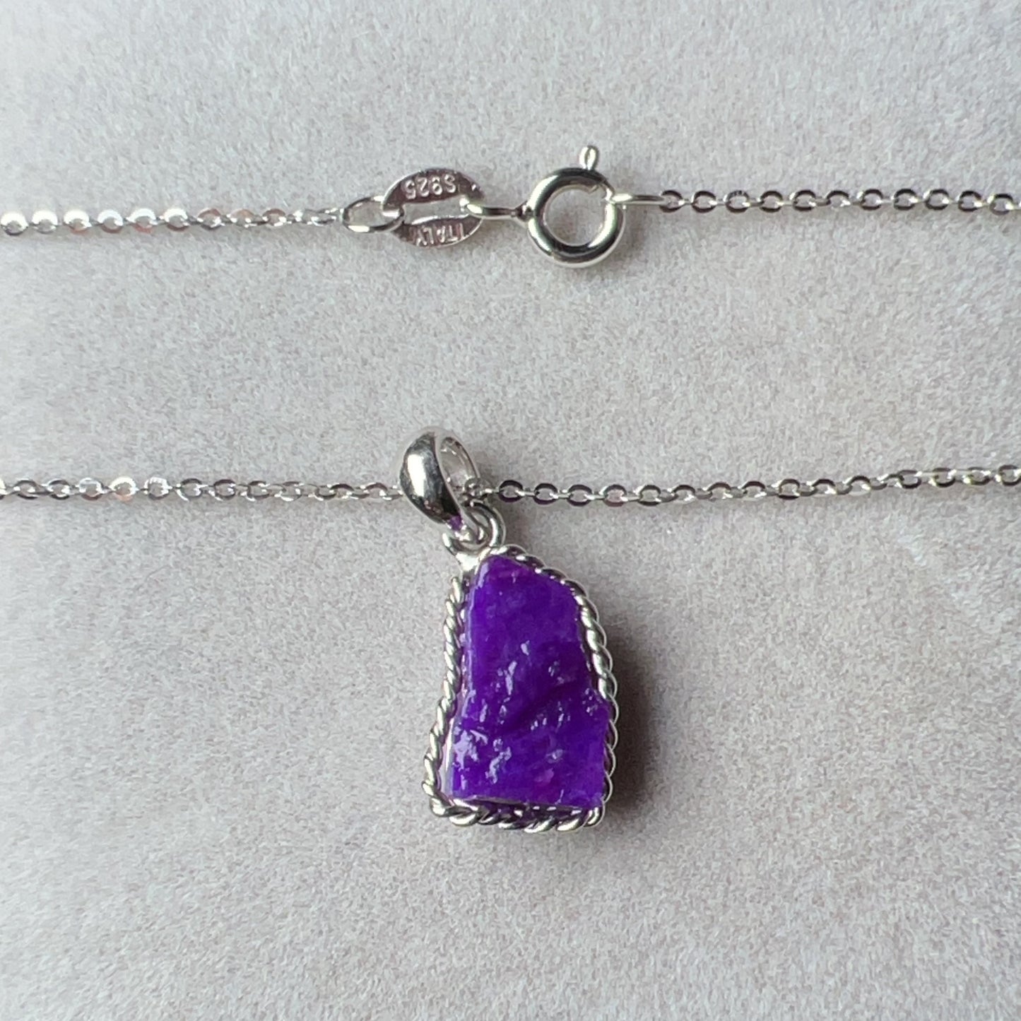 Natural Royal Purple Sugilite Raw Stone Pendant With Sterling Silver Wrap | Body Detox Remove Negativity