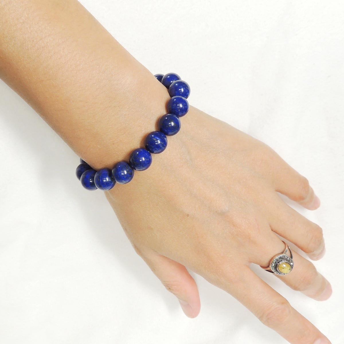 Natural 10Mm Lapis Lazuli Elastic Bracelet | Handmade Reiki Healing Jewelry For Third Eye Chakra And Improved Sleep